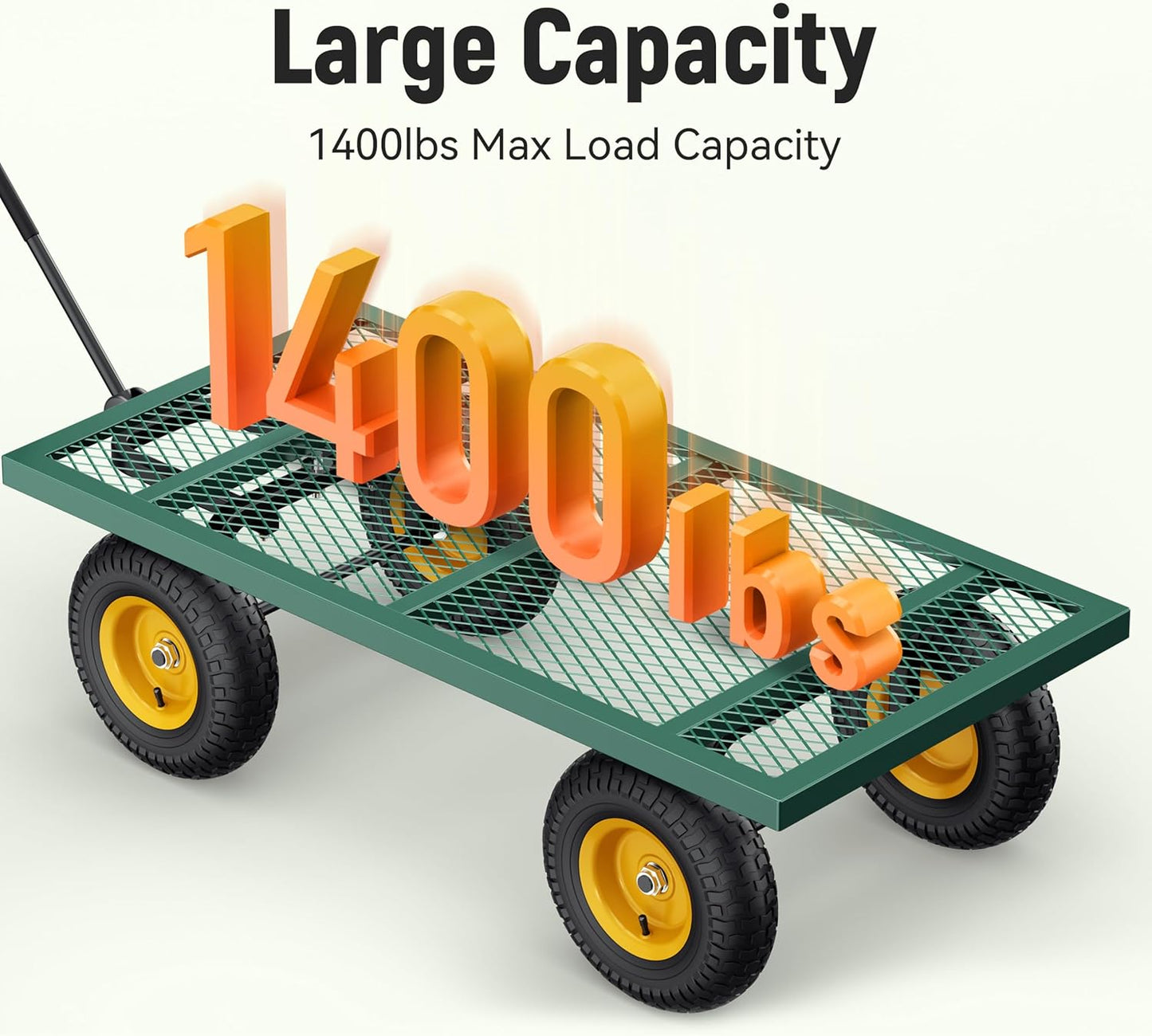 Steel Garden Cart 2-in-1 1400 lbs Heavy Duty Utility Wagon with Removable Mesh Sides to Convert into Flatbed 240?? U-Turn 13" Pneumatic Tires Garden Wagon for Farm Yard Lawn Garden Camping