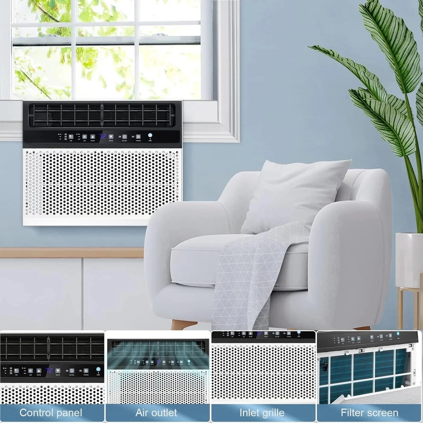 Antarctic Star 12,000 BTU U-shaped window air conditioner, cools rooms up to 550 square feet with 6 modes, 24-hour timer, ultra-quiet window air conditioner