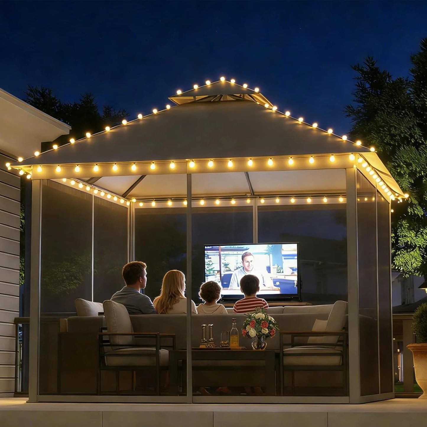 Aoxun Outdoor Gazebo for Patio 10x12, Metal Frame Canopy with Double Roofs, Heavy Duty Party Tent and Shelter with Mosquito Netting and Privacy Screen for Backyard, Lawn, Garden, Deck