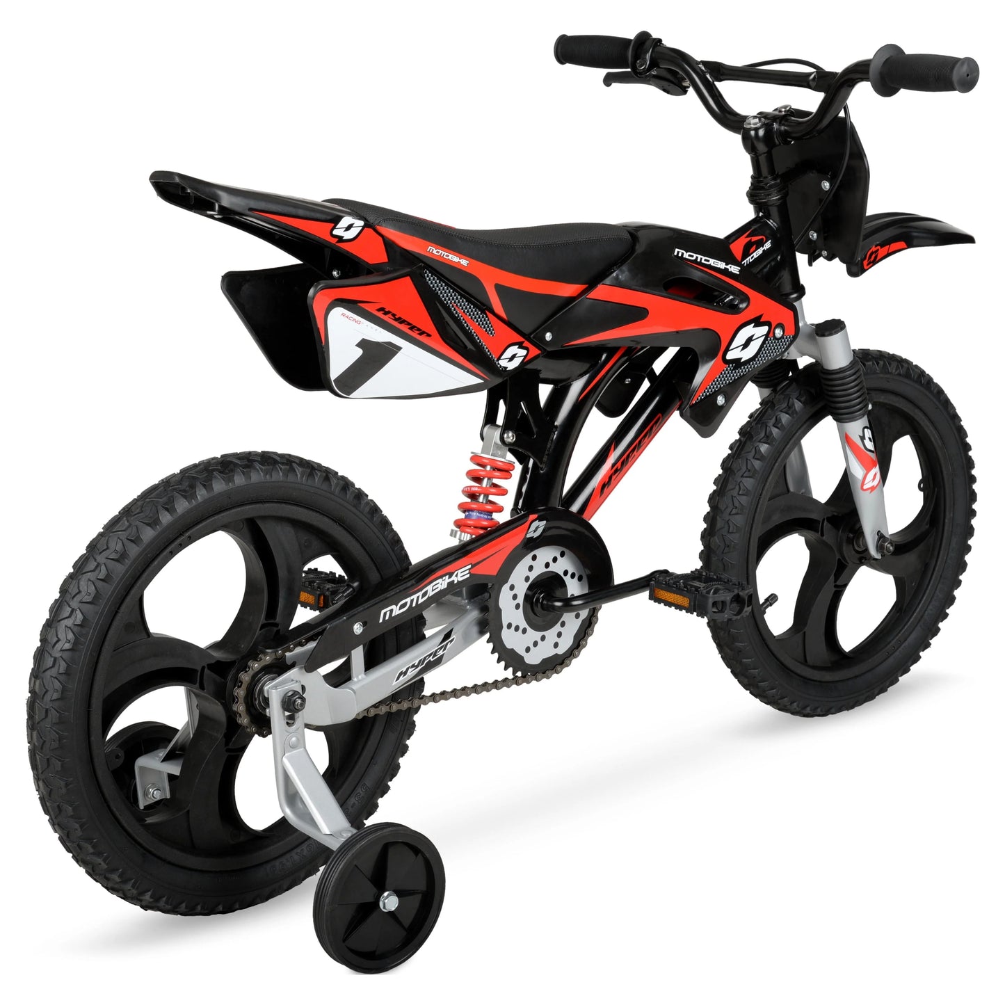 Hyper Bicycles 16" Kids Motobike with Mag Wheels, including training wheels, Black/Red