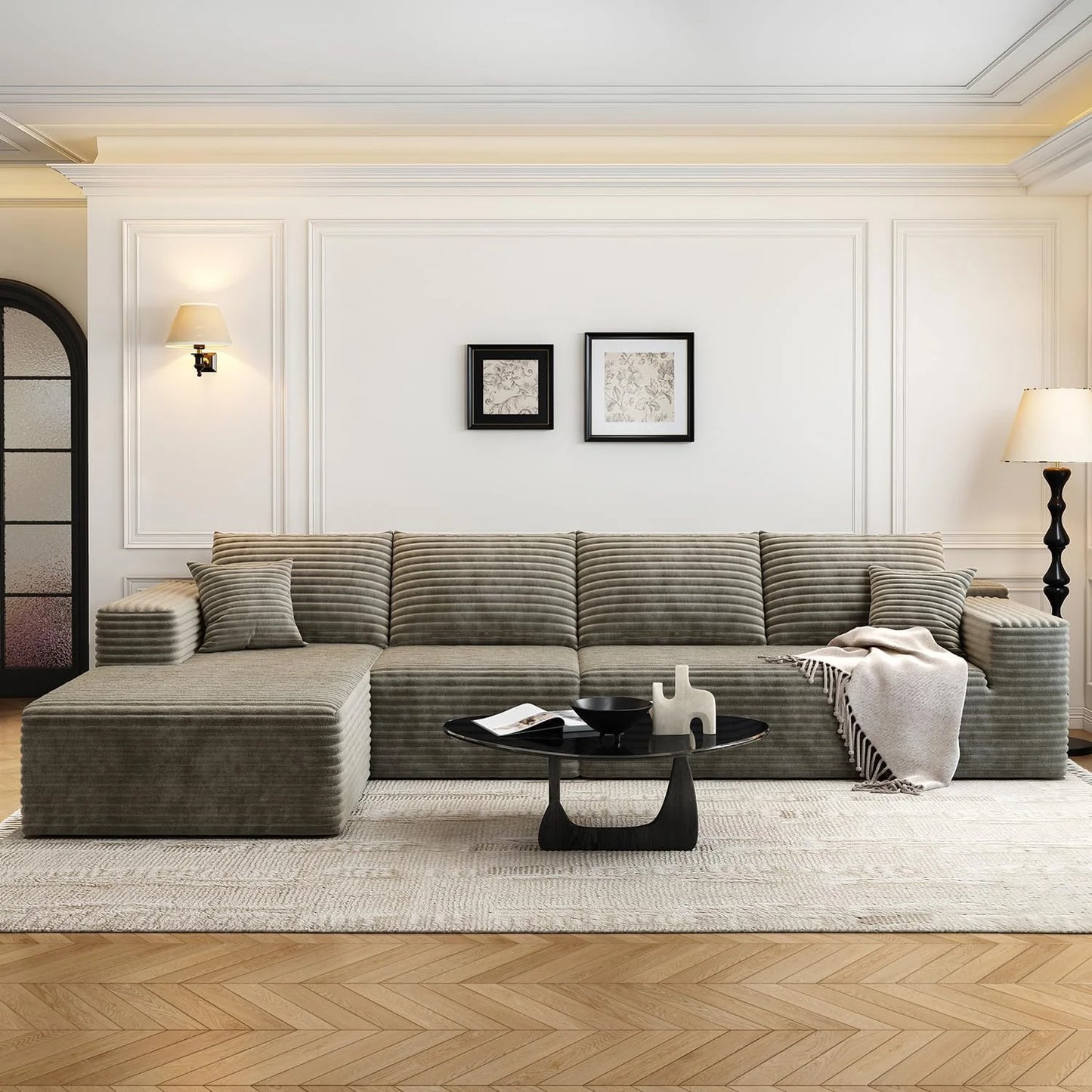 107.5" Cloud Modular Sectional Sofa Couch with L-Shape Chaise,Modern Minimalist Upholstered Couches for Living Room Bedroom,Deep Seat Corner Couch .No Assembly Required (Black,Left Facing Chaise)