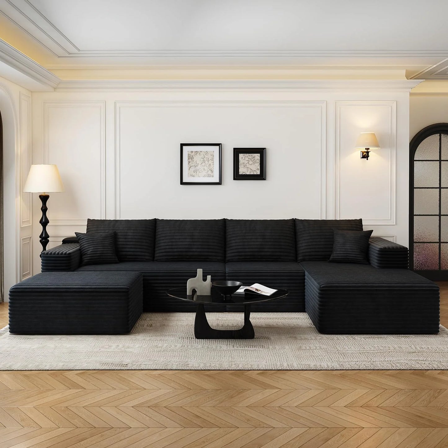 107.5" Cloud Modular Sectional Sofa Couch with L-Shape Chaise,Modern Minimalist Upholstered Couches for Living Room Bedroom,Deep Seat Corner Couch .No Assembly Required (Black,Left Facing Chaise)