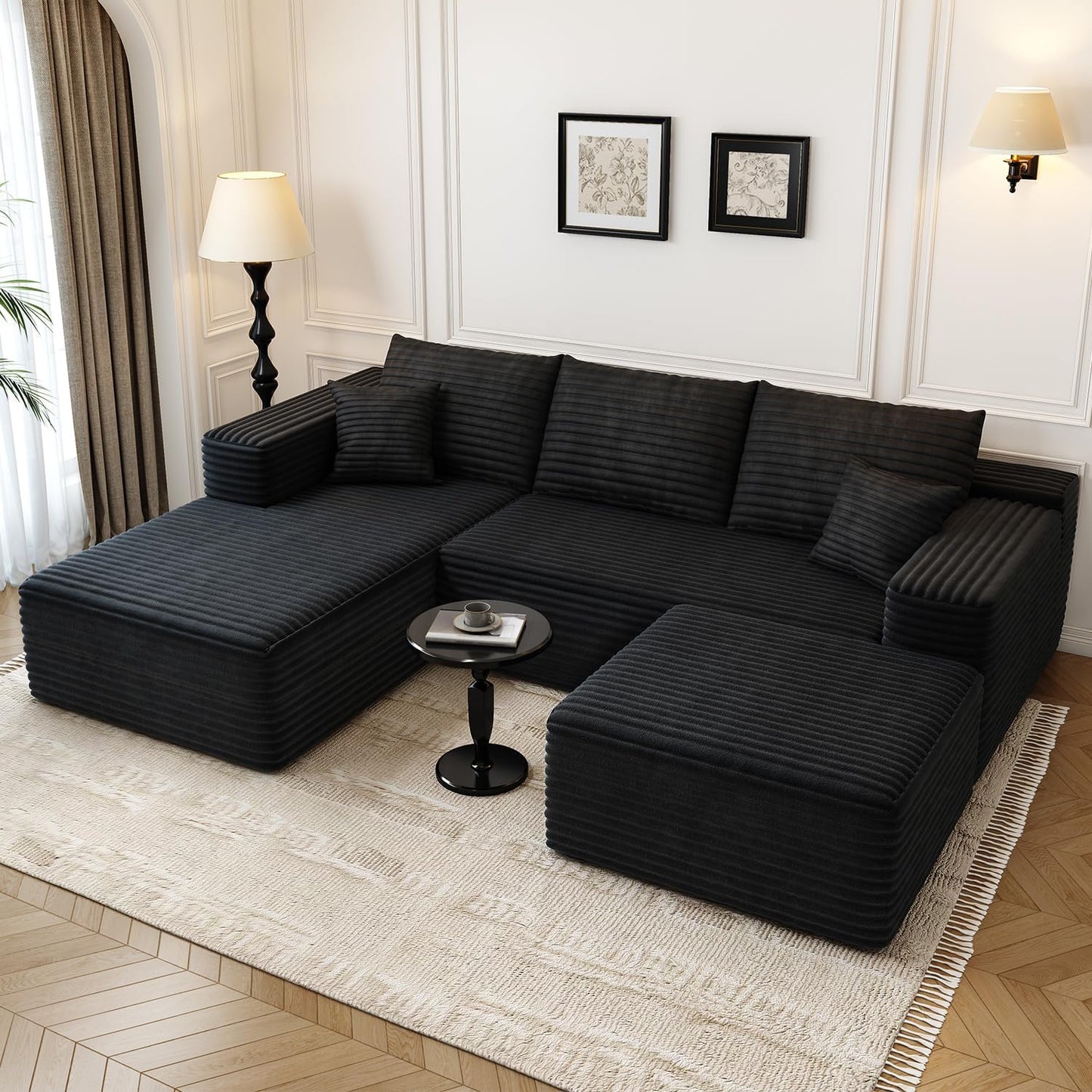 107.5" Cloud Modular Sectional Sofa Couch with L-Shape Chaise,Modern Minimalist Upholstered Couches for Living Room Bedroom,Deep Seat Corner Couch .No Assembly Required (Black,Left Facing Chaise)