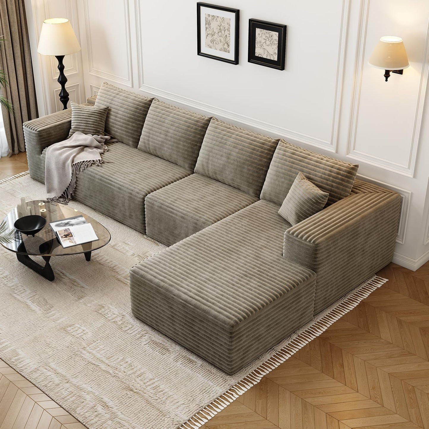 107.5" Cloud Modular Sectional Sofa Couch with L-Shape Chaise,Modern Minimalist Upholstered Couches for Living Room Bedroom,Deep Seat Corner Couch .No Assembly Required (Black,Left Facing Chaise)