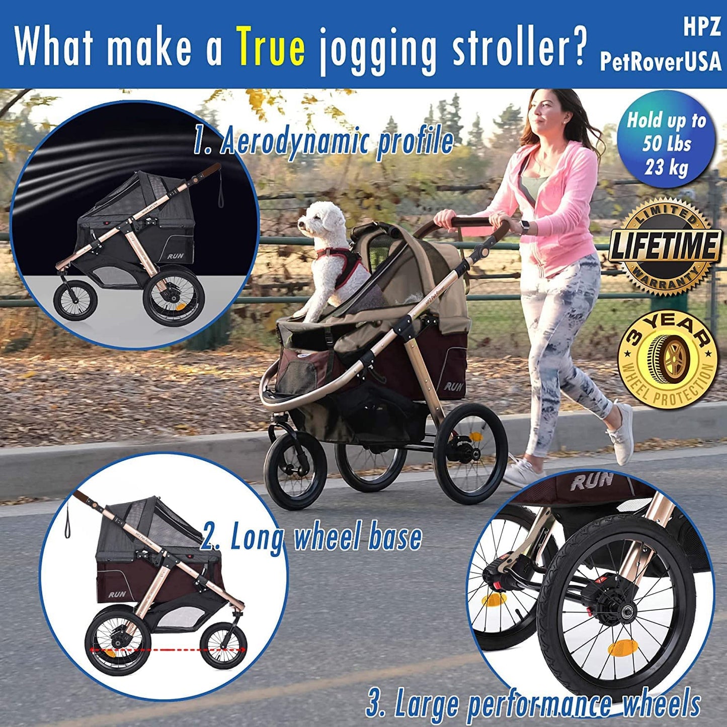 Jogging Sports Stroller with Comfort Rubber Wheels/Zipper-Less Entry/1-Hand Quick Fold/Aluminum Frame for Small/Medium Dogs Cats and Pets (Green Camo)