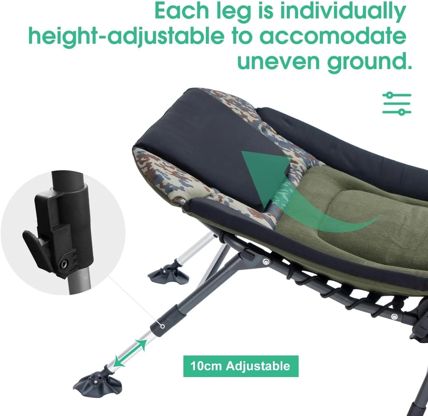 Camping Cots for Adults 330Lbs with Carry Bag, Heavy Duty Folding Bed with Soft Padded Cushion, Portable Military Cot for Hunting, 180 Adjustable Reclining Outdoor Lounger