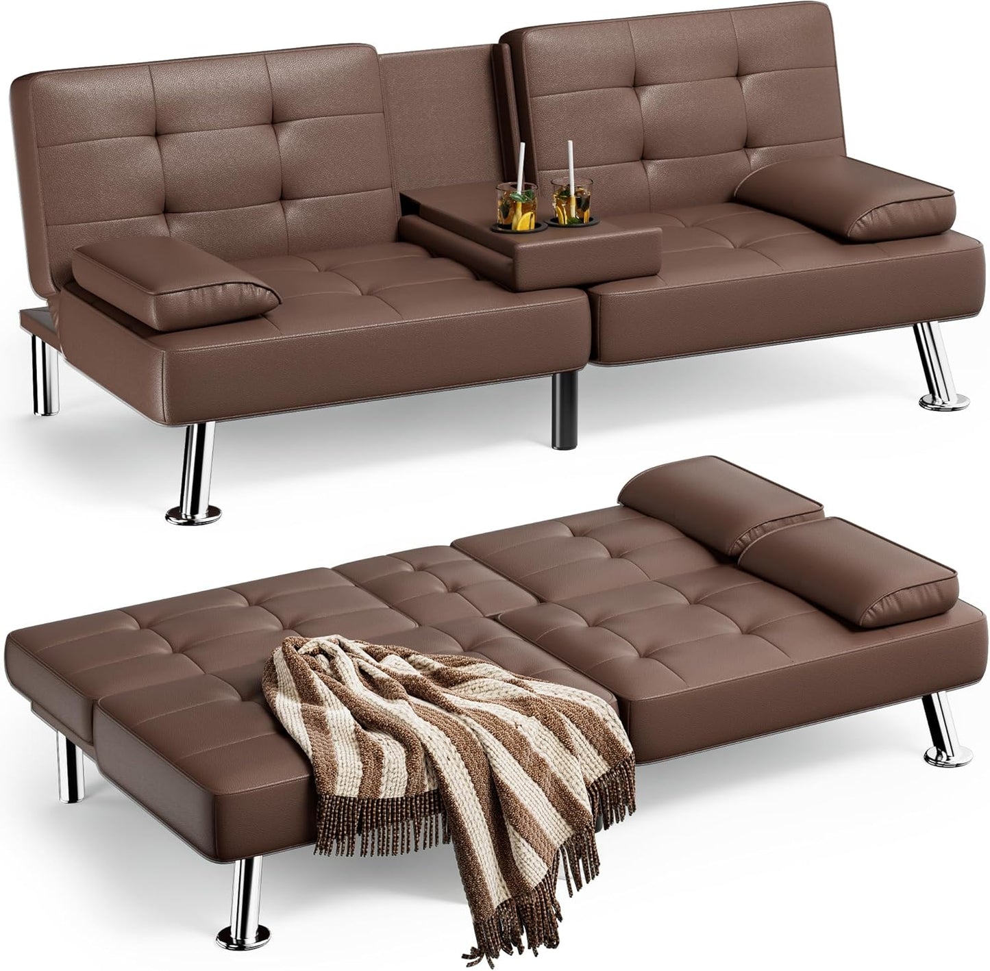 Homall Futon Sofa Bed Leather Futon Couch with Armrests Adjustable Recliner Sleeper Sofa Bed