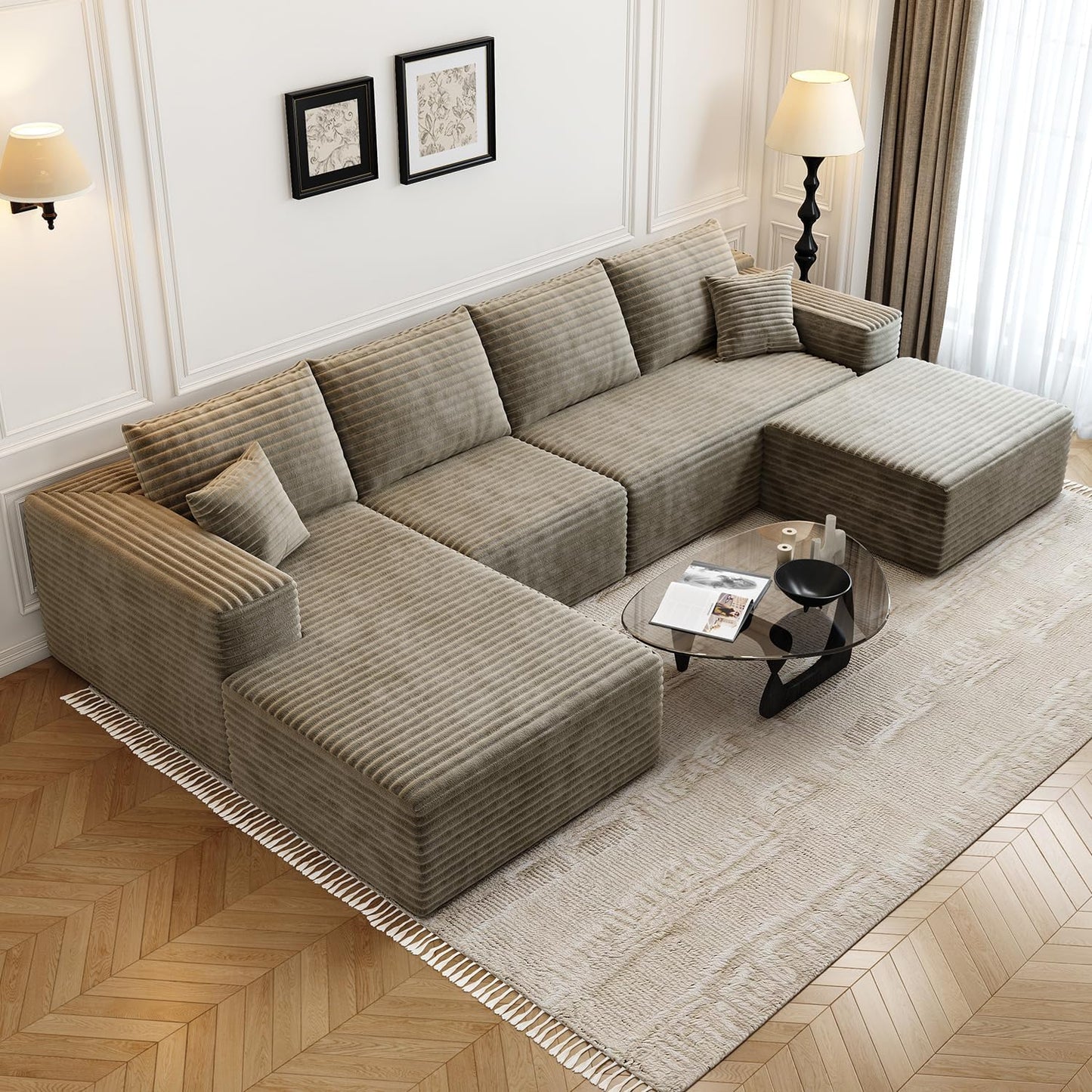 107.5" Cloud Modular Sectional Sofa Couch with L-Shape Chaise,Modern Minimalist Upholstered Couches for Living Room Bedroom,Deep Seat Corner Couch .No Assembly Required (Black,Left Facing Chaise)