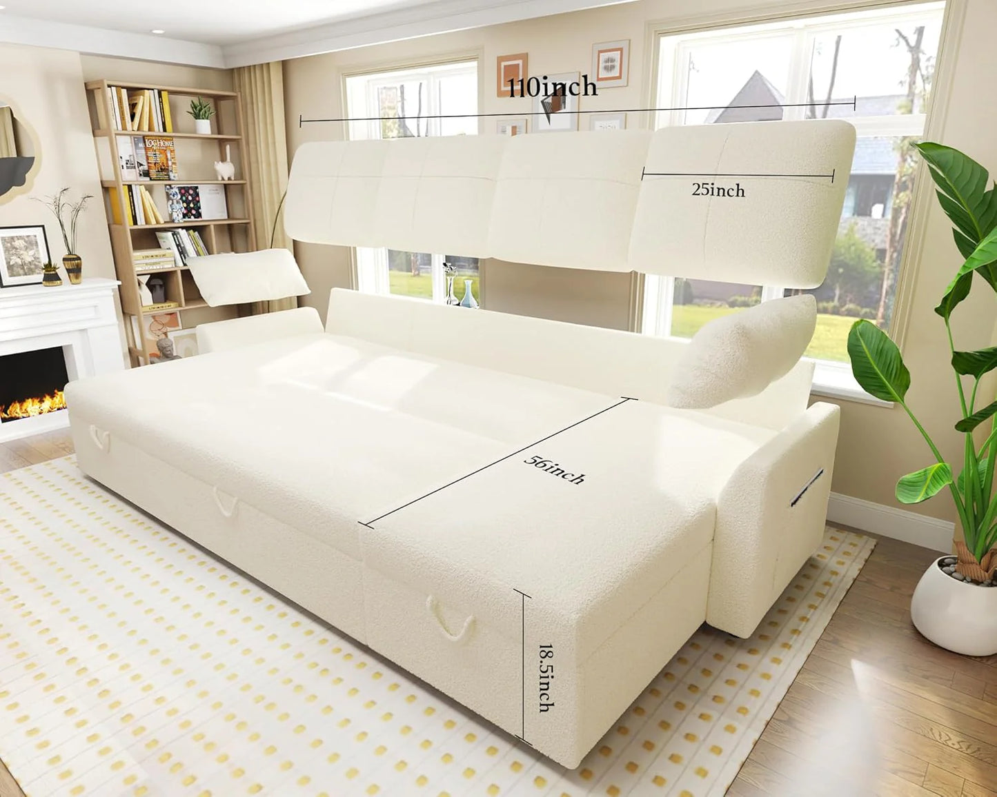 VanAcc Sofa Bed, Sleeper Sofa with Storage Chaise 2 in 1 Pull Out Couch Living Room