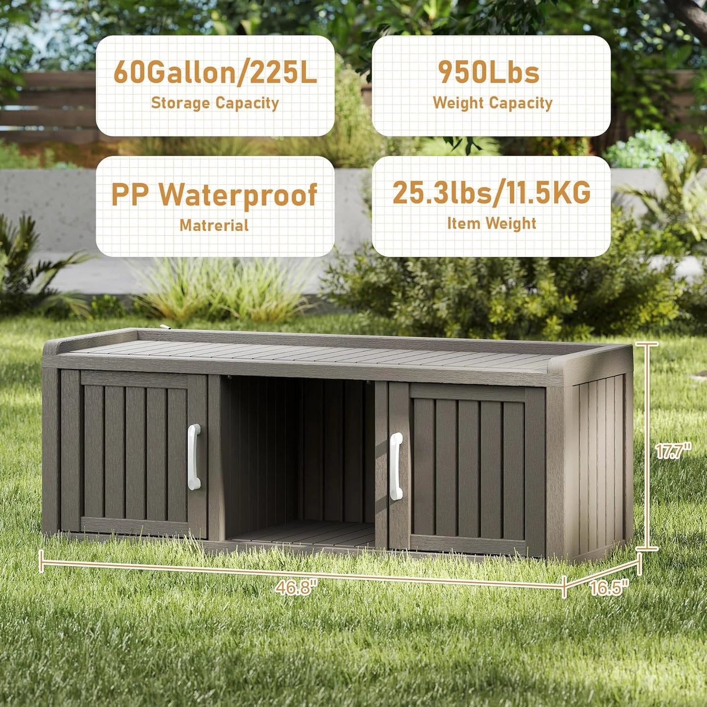 KAMABOKO Outdoor Shoe Storage Cabinet, Waterproof UV-Resistant Entryway Storage Bench Indoor Outdoor with 2 Barn Doors, Adjustable Shelves for Entryway, Bedroom, Hallway,Living Room(Black)