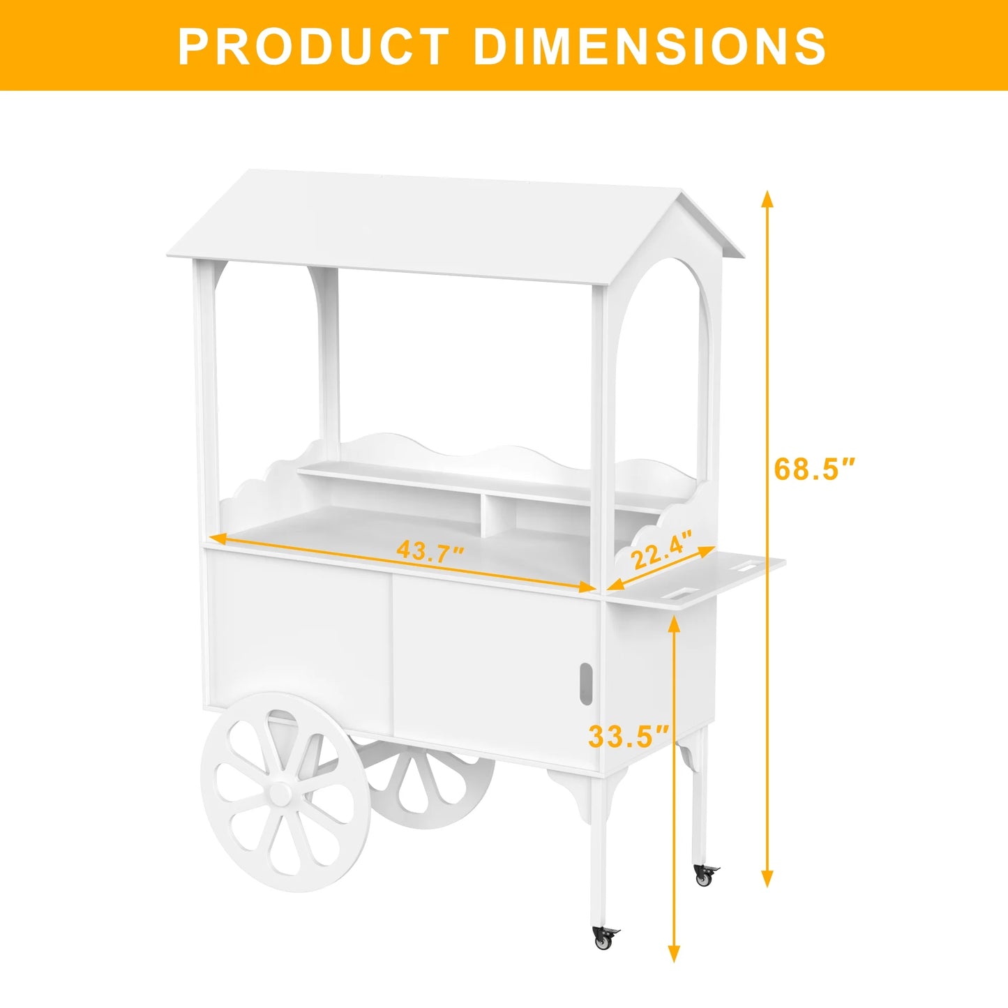 Candy Cart with Wheels for PartyWood Dessert Cart with Storage Cabinet