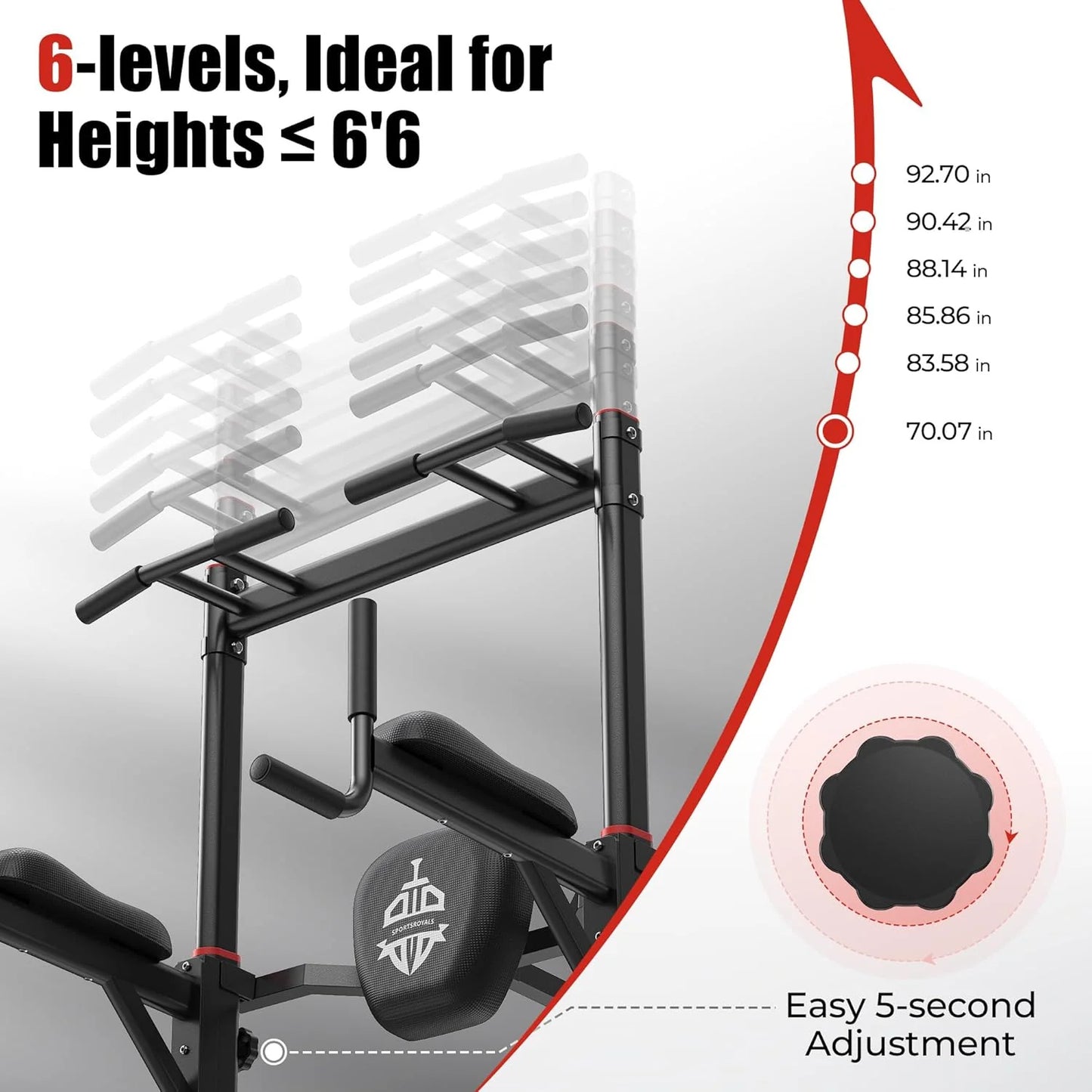 Sportsroyals Power Tower Pulp Up Bar Station, 450 lbs stable suspended immersion tilt station