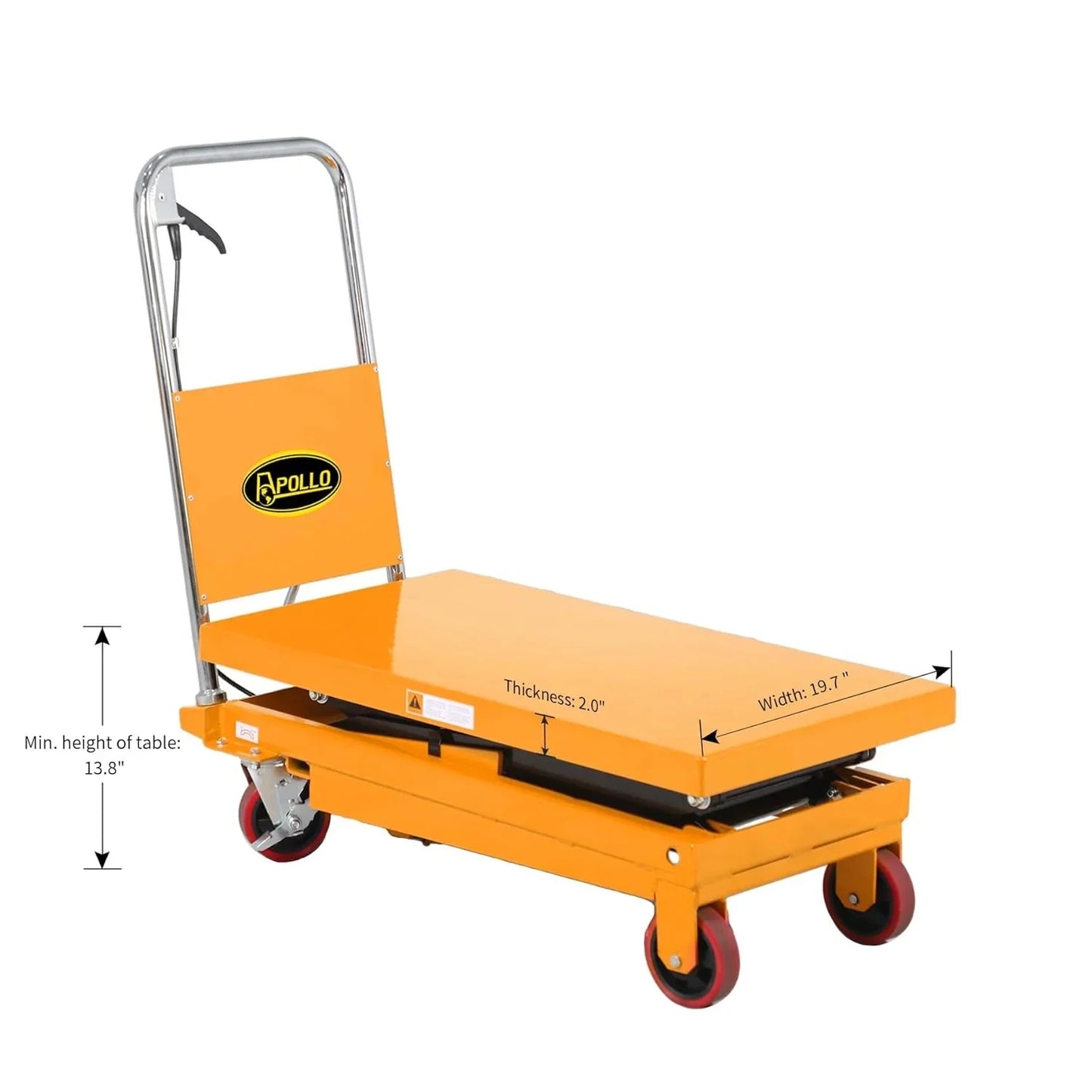 Hydraulic lifting table trolley C load capacity 350 kg, maximum height 130 cm, double scissor lift table with safety device and 4 wheels