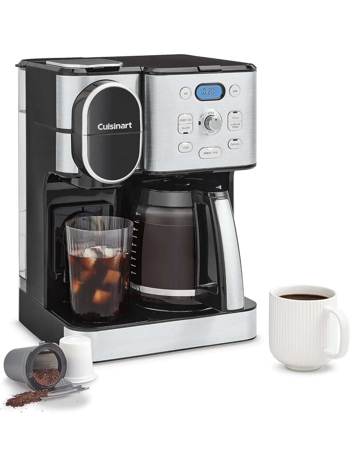 Cuisinart Coffee Maker, 12 Cup Glass Carafe, Automatic Hot &amp; Iced Coffee Maker, Single Server Brewer, Stainless Steel, SS 16