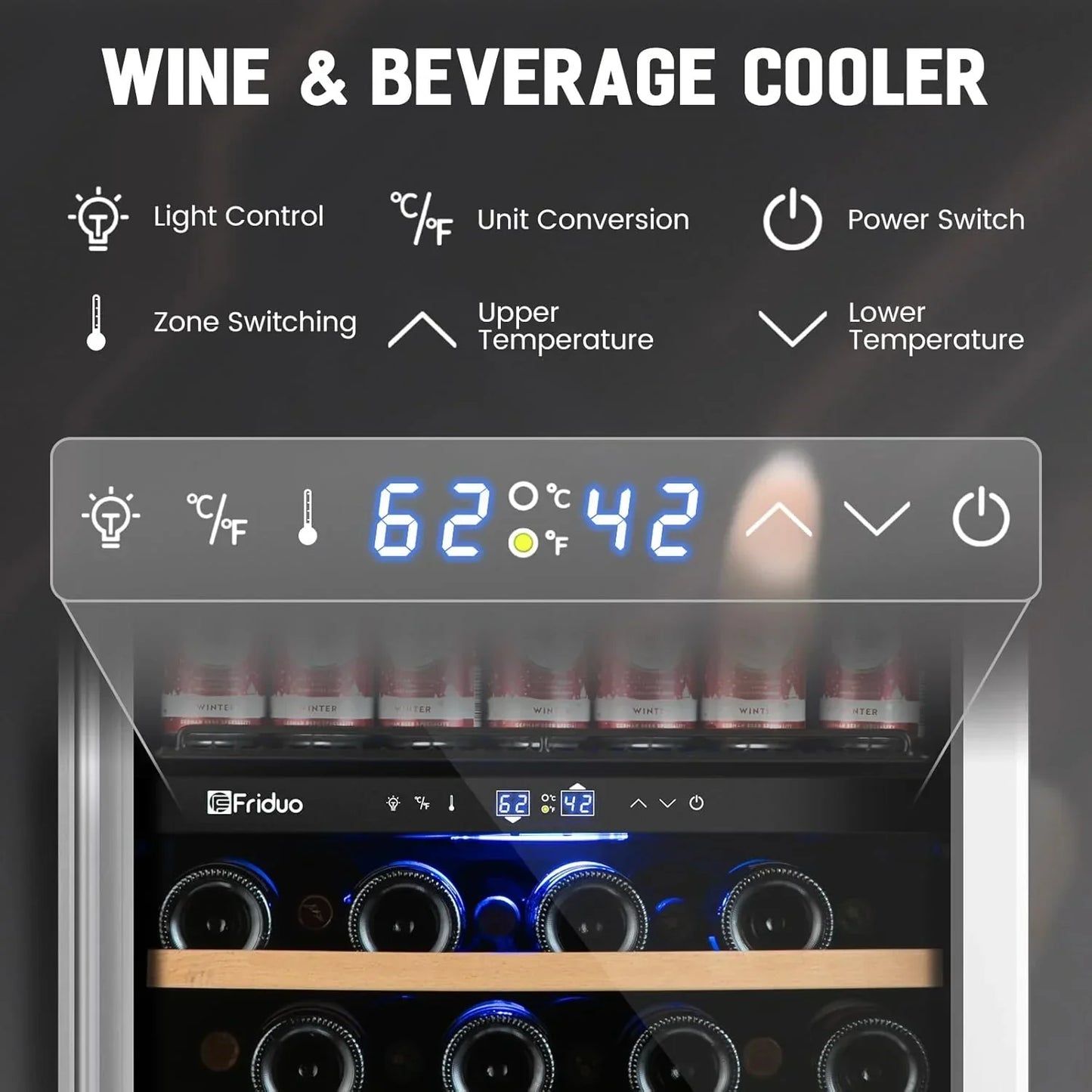 24 inch Dual Zone Beverage Refrigerator 30 Bottles 82 Cans Wine Fridge Built-in or Freestanding
