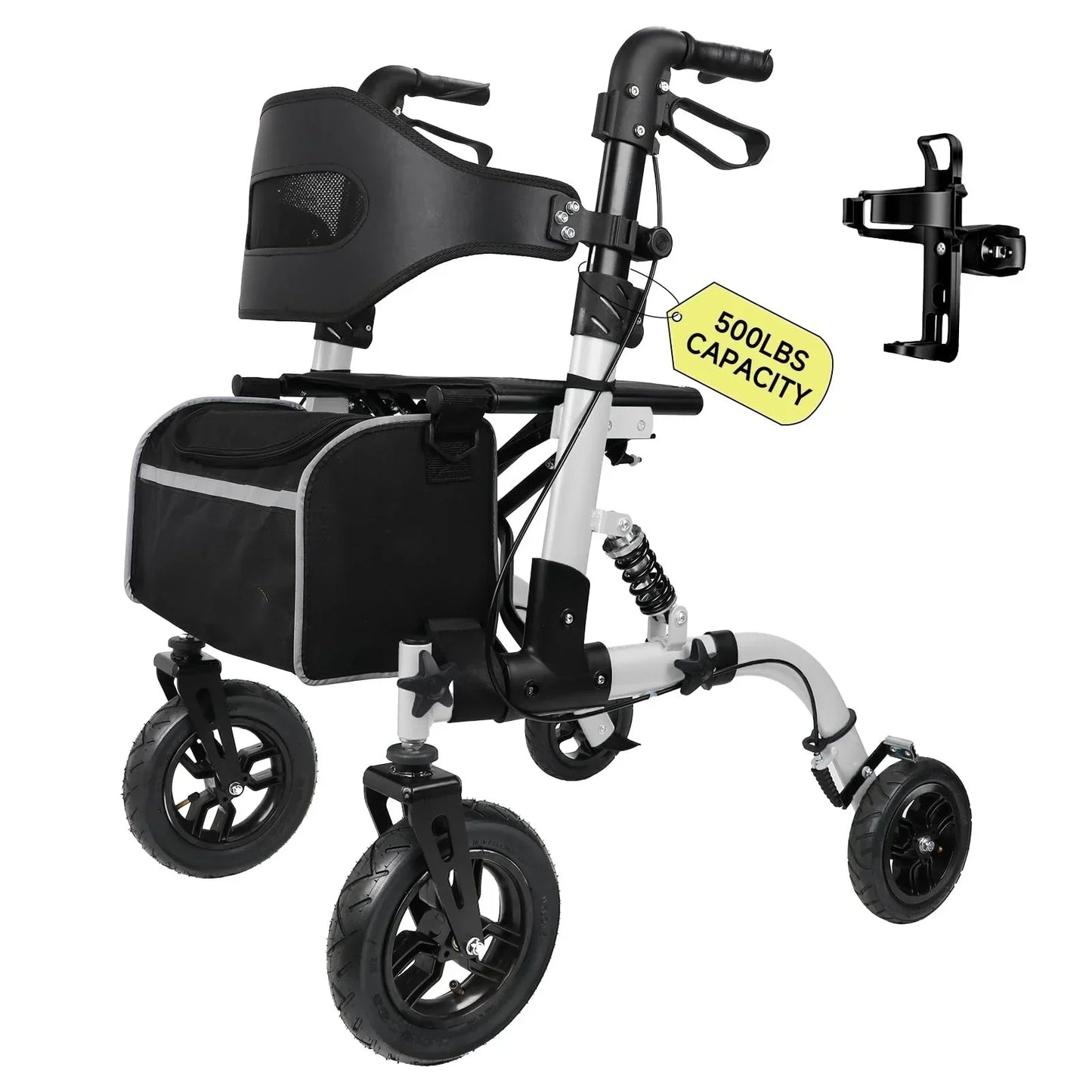 500lbs Walkers for Seniors Foldable Heavy Duty Tall Walker with Seat 10" Front Rubber Wheels