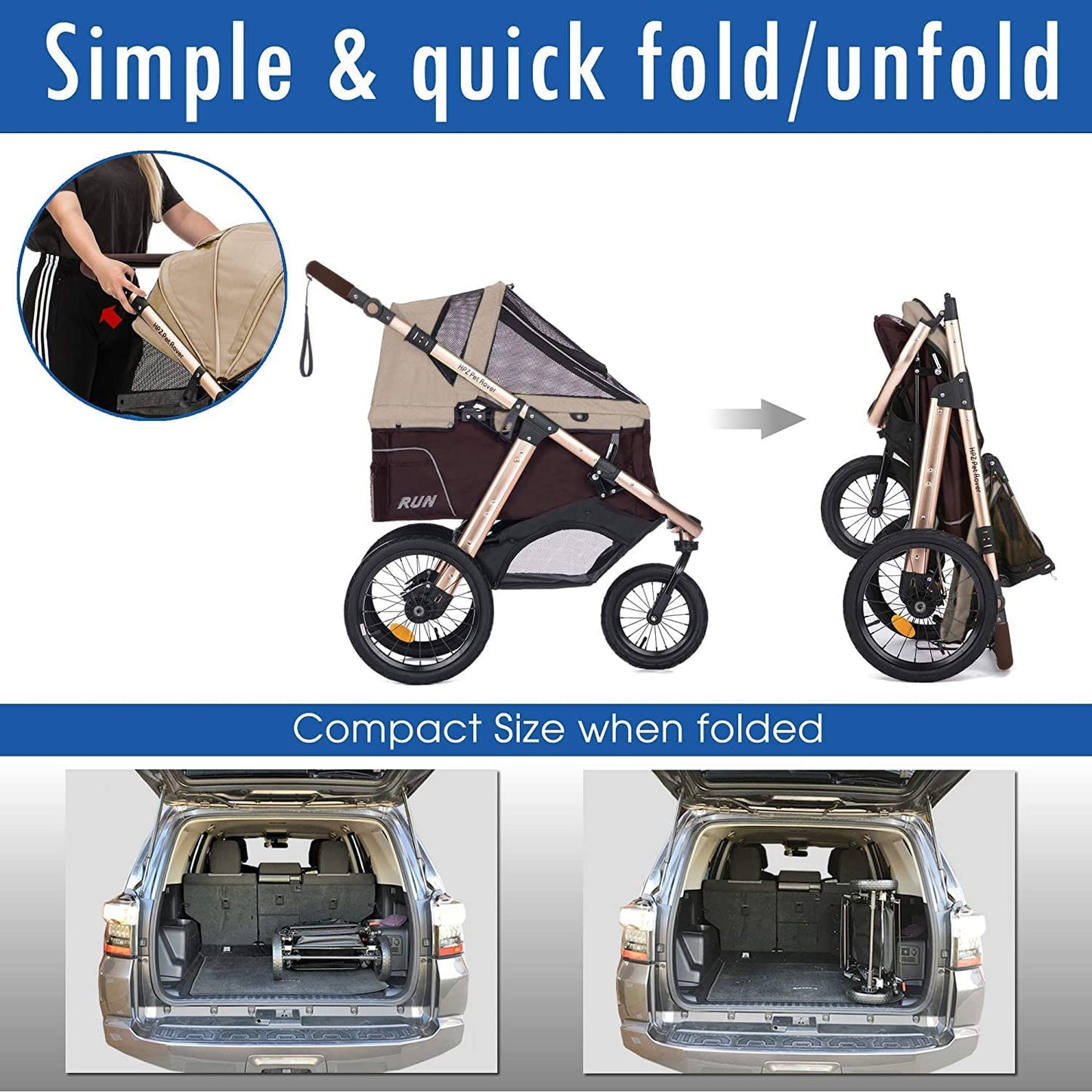 Jogging Sports Stroller with Comfort Rubber Wheels/Zipper-Less Entry/1-Hand Quick Fold/Aluminum Frame for Small/Medium Dogs Cats and Pets (Green Camo)