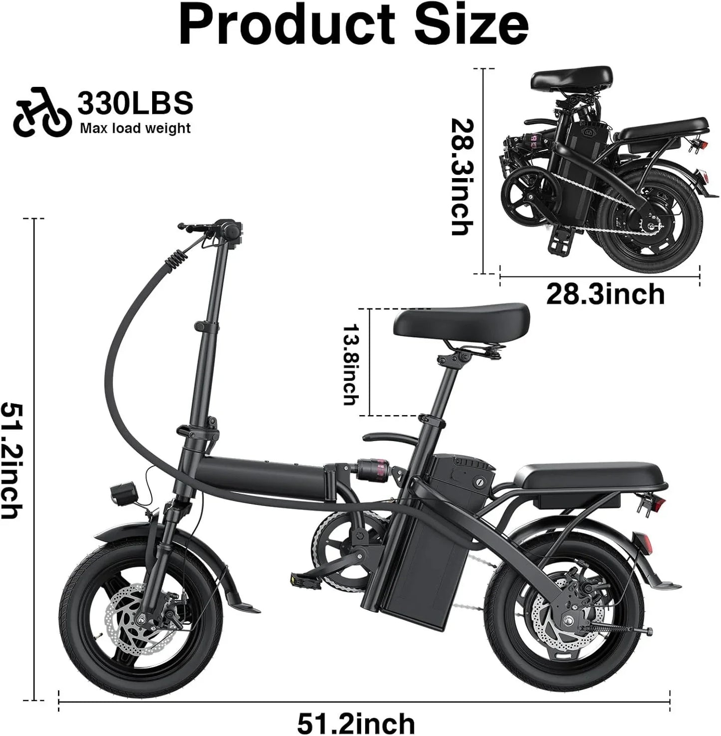 Electric bicycle for adults and teenagers, foldable e-bike for commuters and city use, foldable e-bike motor 48V 24MPH