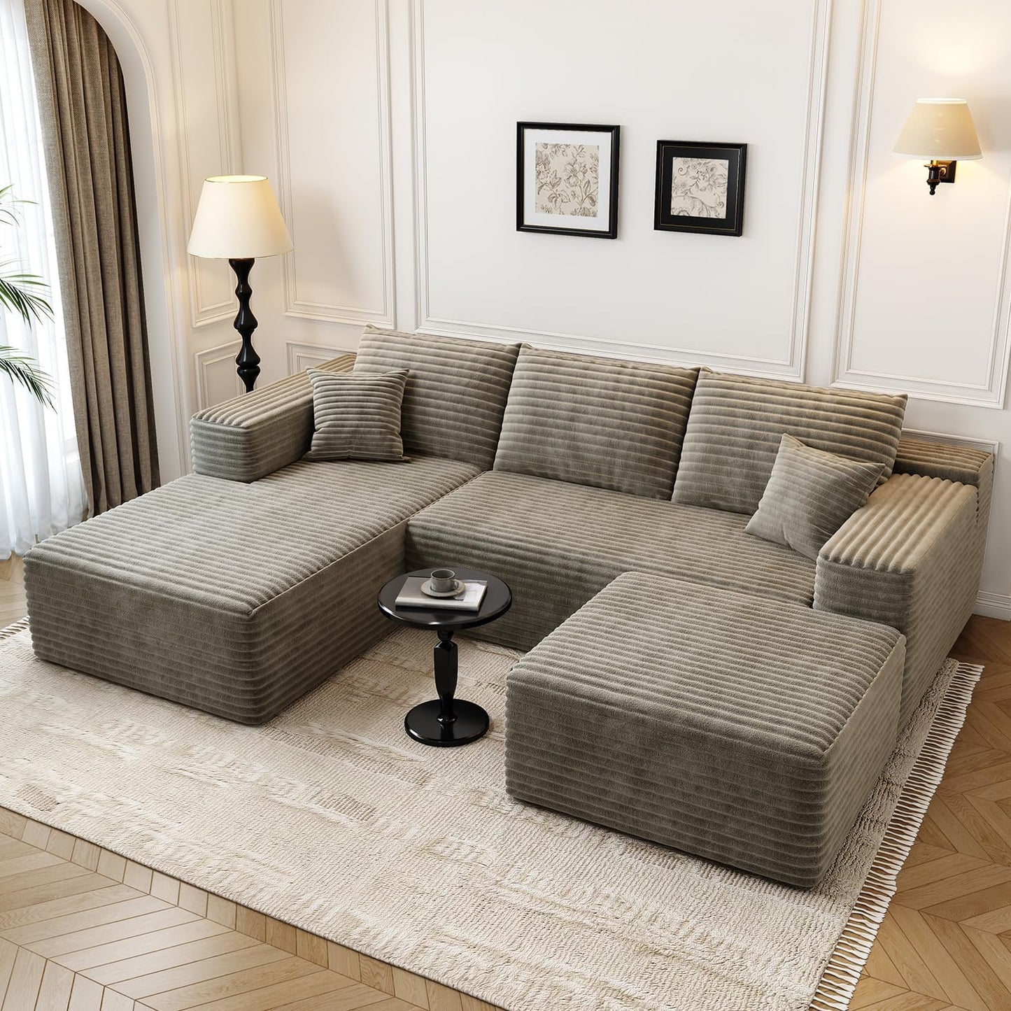 107.5" Cloud Modular Sectional Sofa Couch with L-Shape Chaise,Modern Minimalist Upholstered Couches for Living Room Bedroom,Deep Seat Corner Couch .No Assembly Required (Black,Left Facing Chaise)