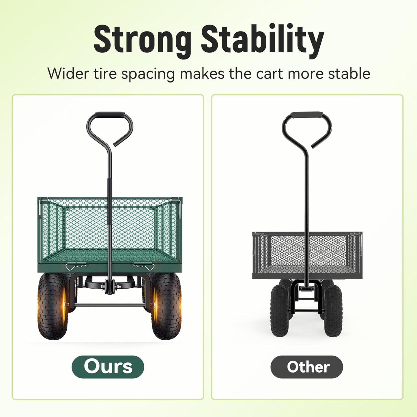 Steel Garden Cart, 2-in-1 1400 lbs Heavy Duty Utility Wagon, with Removable Mesh Sides to Convert into Flatbed, 240 U-Turn 13" Pneumatic Tires Garden Wagon for Farm Yard Lawn Garden Camping