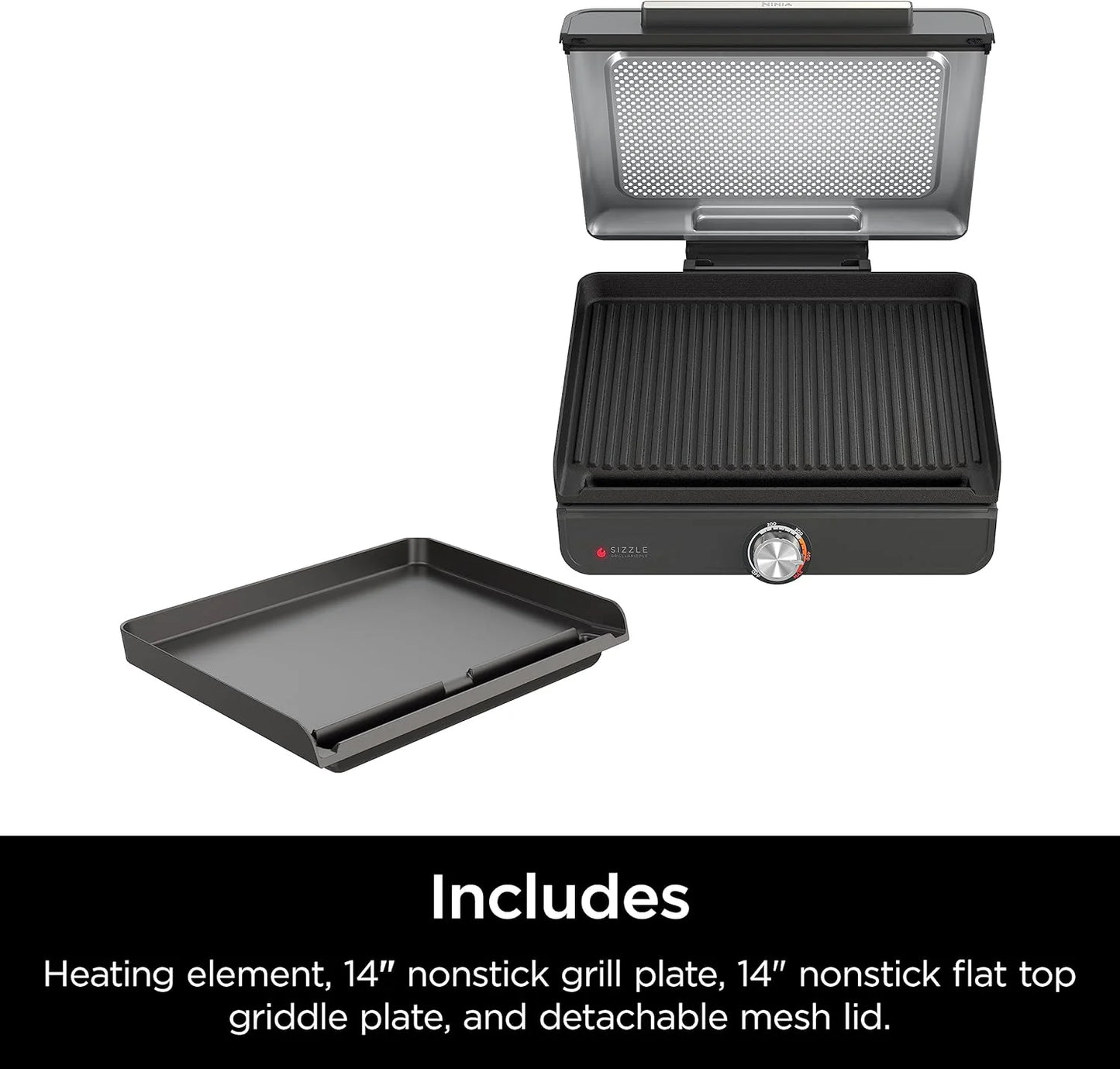 Ninja Griddle and Indoor Grill, 14锟? Electric Grill, For Steak, Burgers, Salmon, Veggies, and More, Pancake Griddle, Nonstick, Dishwasher Safe, 500F, Even Cooking, Silver, GR101
