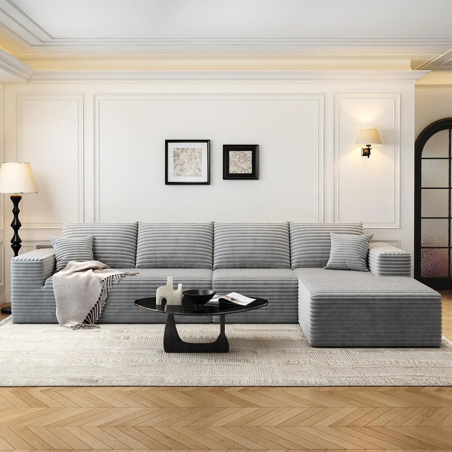 107.5" Cloud Modular Sectional Sofa Couch with L-Shape Chaise,Modern Minimalist Upholstered Couches for Living Room Bedroom,Deep Seat Corner Couch .No Assembly Required (Black,Left Facing Chaise)