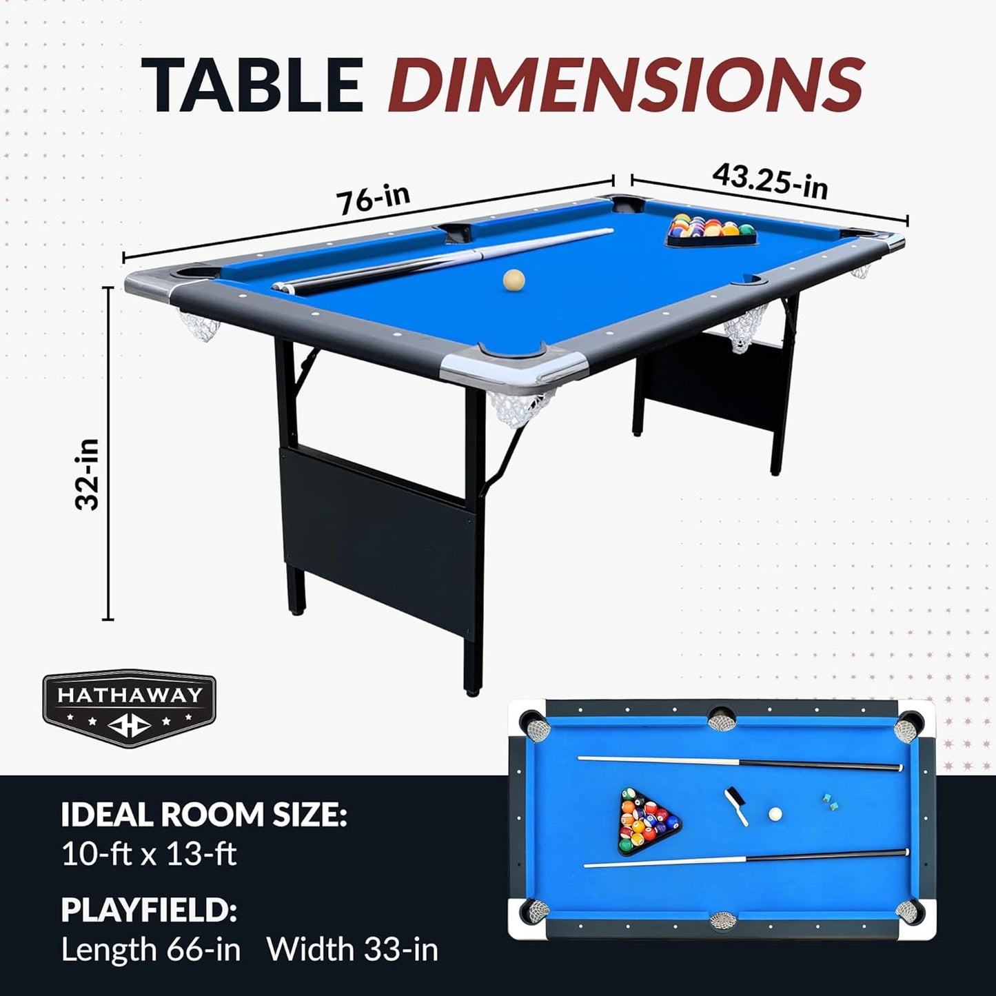 2025 Hathaway Fairmont 6 Ft Portable Pool Table, Adults Folding Billiards Tables for Game Room with Easy Foldable Storage, Includes Full Set of Billiard Balls, Cues, Chalk & Brush