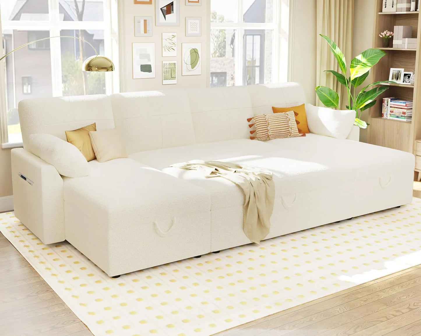 VanAcc Sofa Bed, Sleeper Sofa with Storage Chaise 2 in 1 Pull Out Couch Living Room