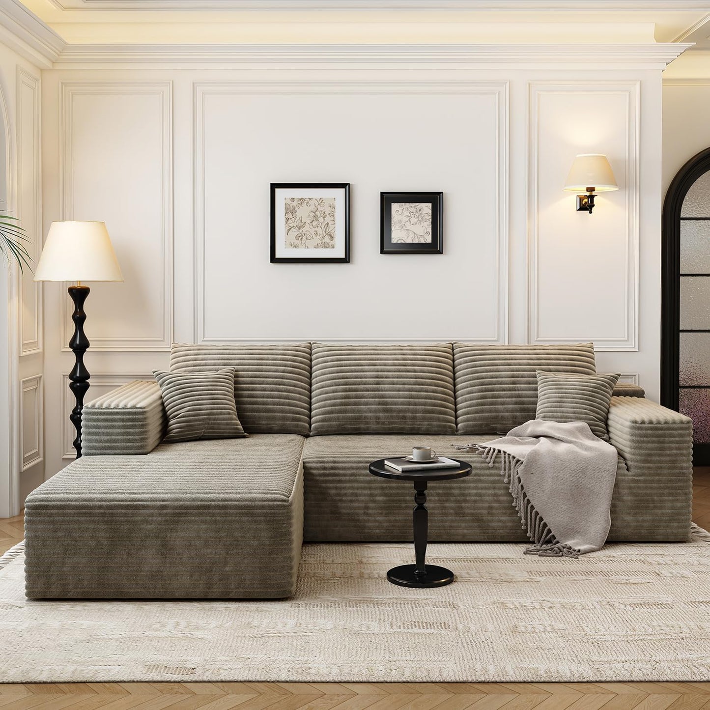 107.5" Cloud Modular Sectional Sofa Couch with L-Shape Chaise,Modern Minimalist Upholstered Couches for Living Room Bedroom,Deep Seat Corner Couch .No Assembly Required (Black,Left Facing Chaise)
