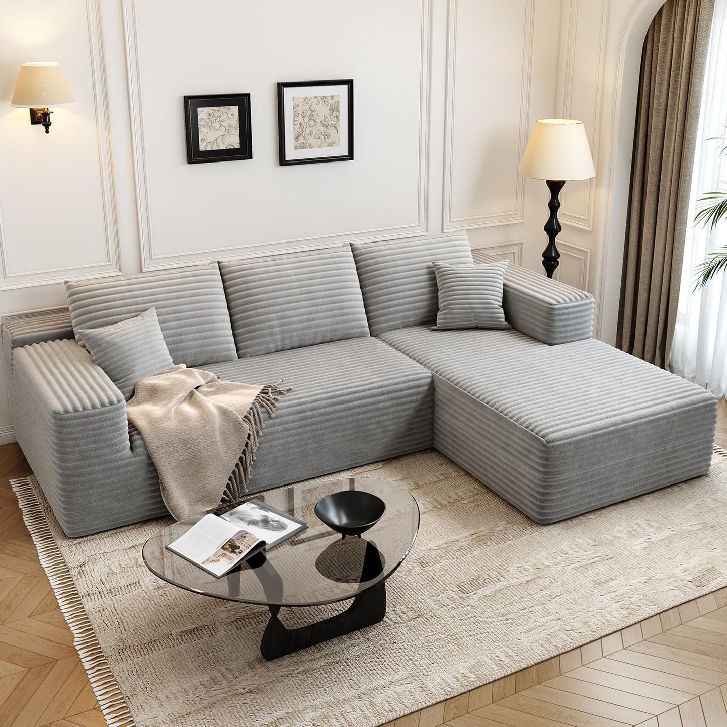 107.5" Cloud Modular Sectional Sofa Couch with L-Shape Chaise,Modern Minimalist Upholstered Couches for Living Room Bedroom,Deep Seat Corner Couch .No Assembly Required (Black,Left Facing Chaise)