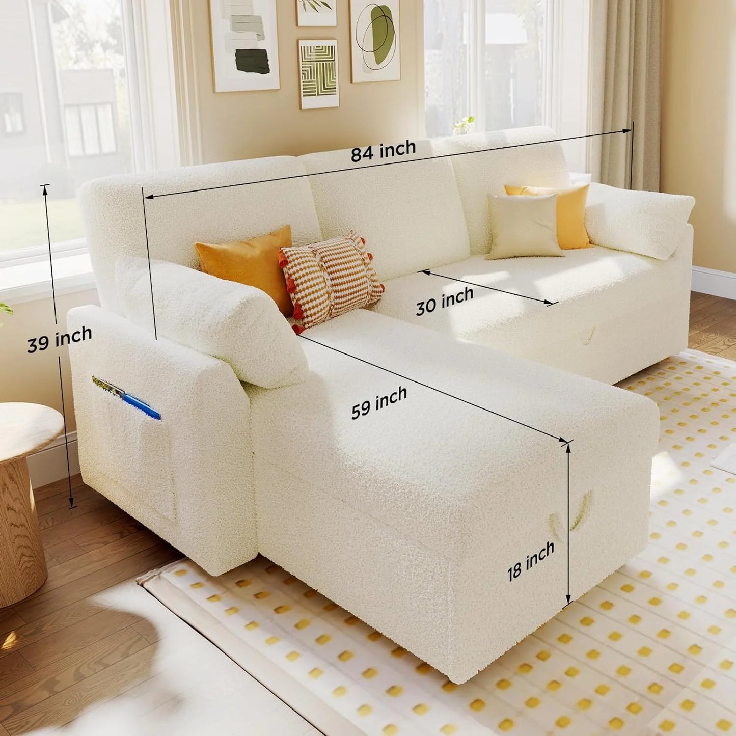 VanAcc Sofa Bed, Sleeper Sofa with Storage Chaise 2 in 1 Pull Out Couch Living Room