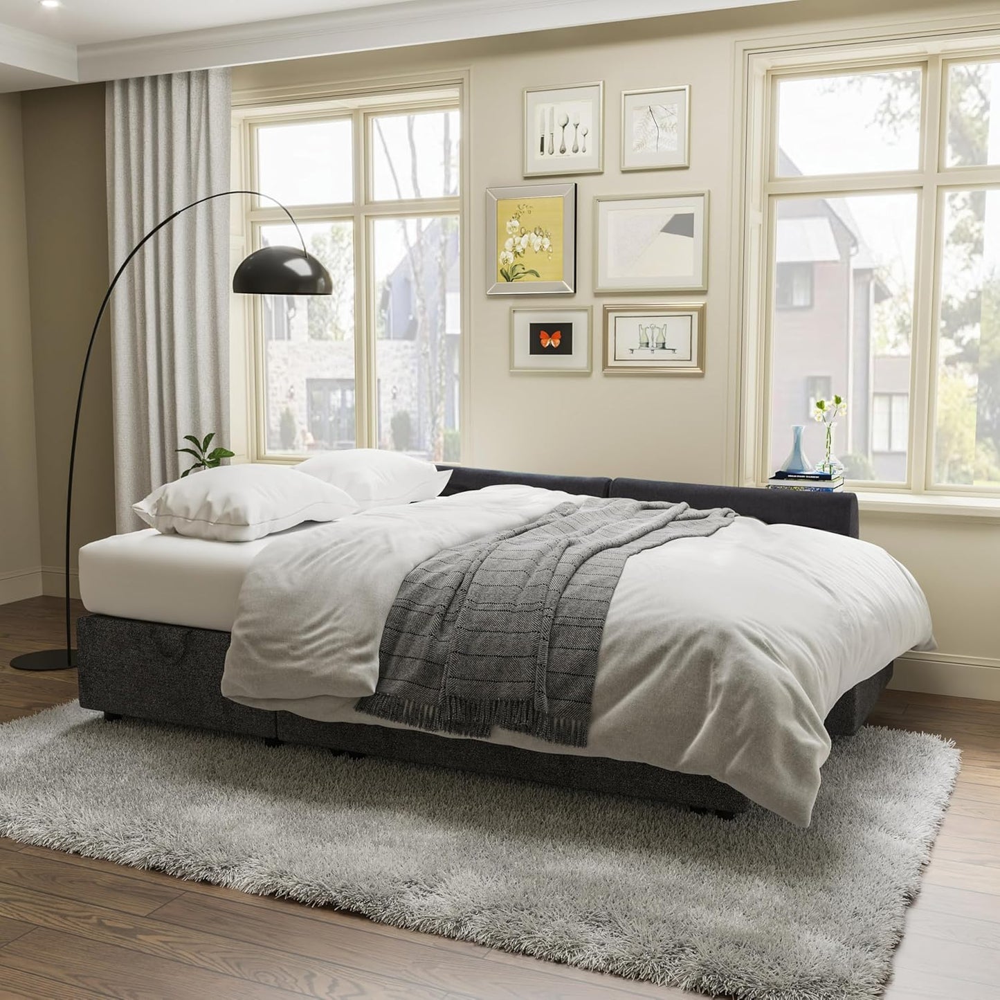 VanAcc Sofa Bed, Sleeper Sofa with Storage Chaise 2 in 1 Pull Out Couch Living Room