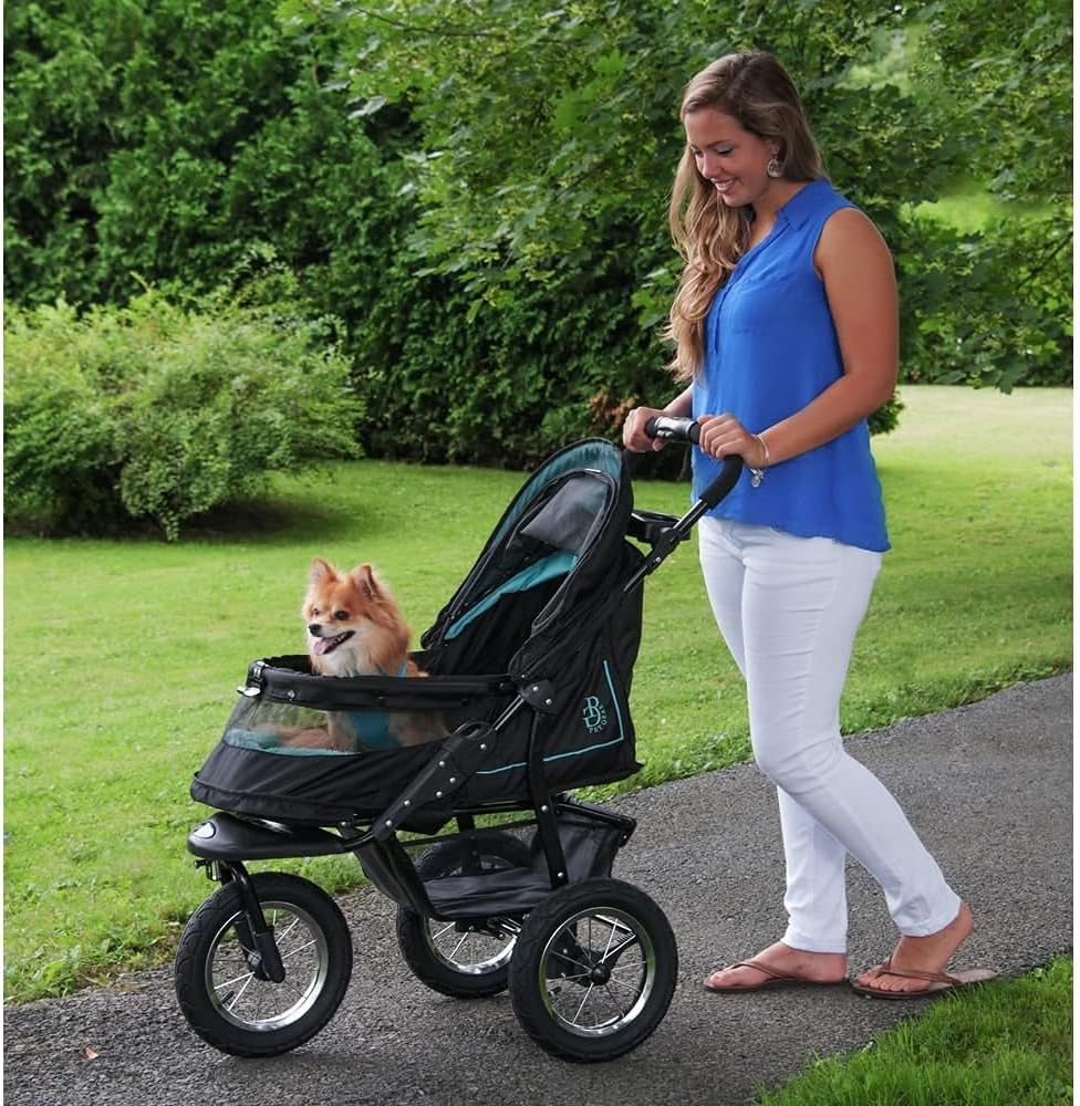 2025 No-Zip NV Pet Stroller for Cats/Dogs, Zipperless Entry, Easy One-Hand Fold, Gel-Filled Tires, Plush Pad + Weather Cover Included, 3 colors