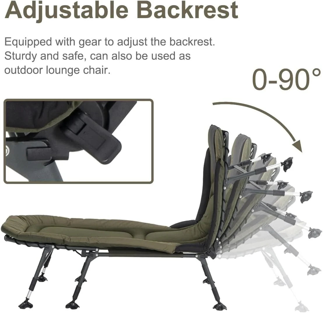 Camping Cots for Adults 330Lbs with Carry Bag, Heavy Duty Folding Bed with Soft Padded Cushion, Portable Military Cot for Hunting, 180 Adjustable Reclining Outdoor Lounger