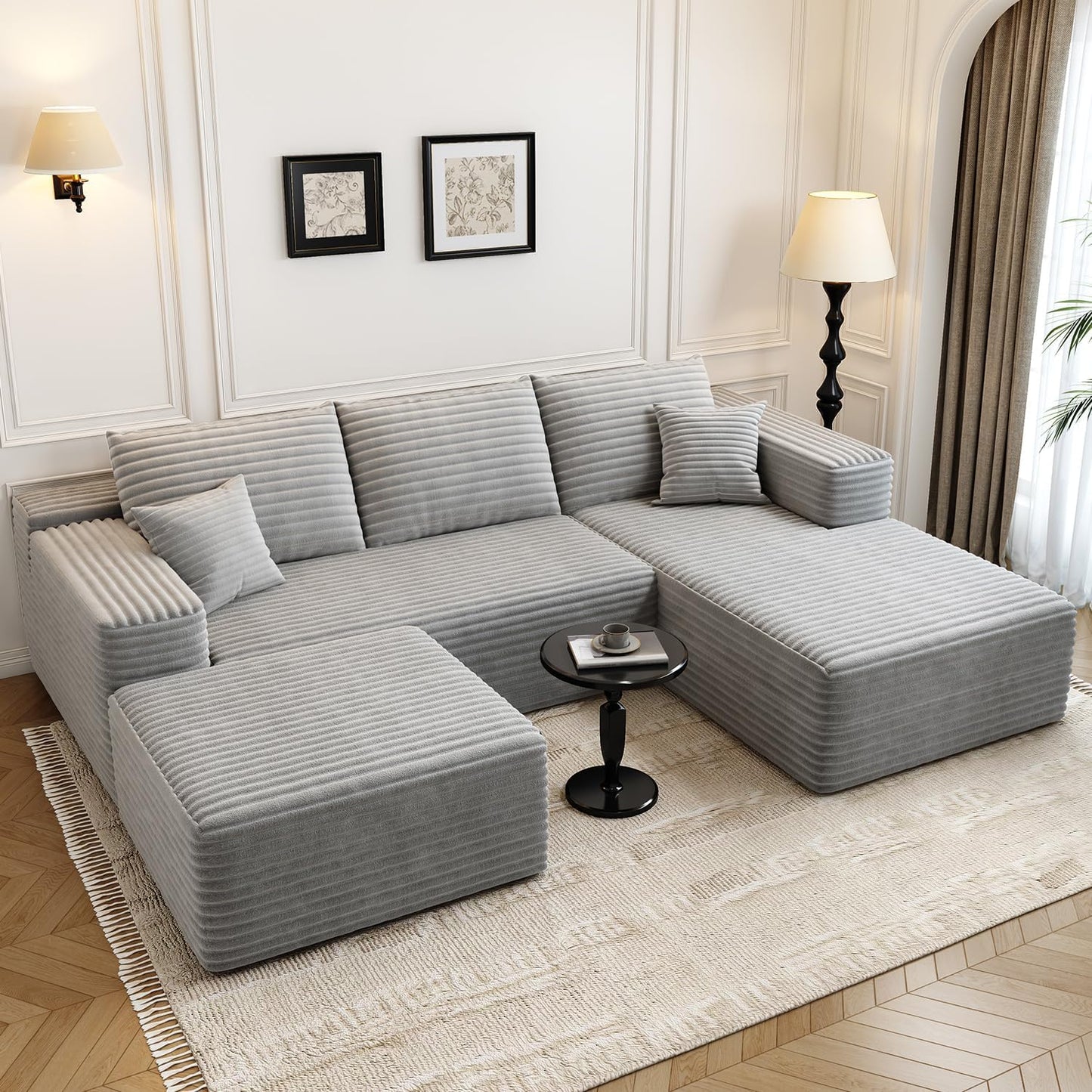 107.5" Cloud Modular Sectional Sofa Couch with L-Shape Chaise,Modern Minimalist Upholstered Couches for Living Room Bedroom,Deep Seat Corner Couch .No Assembly Required (Black,Left Facing Chaise)