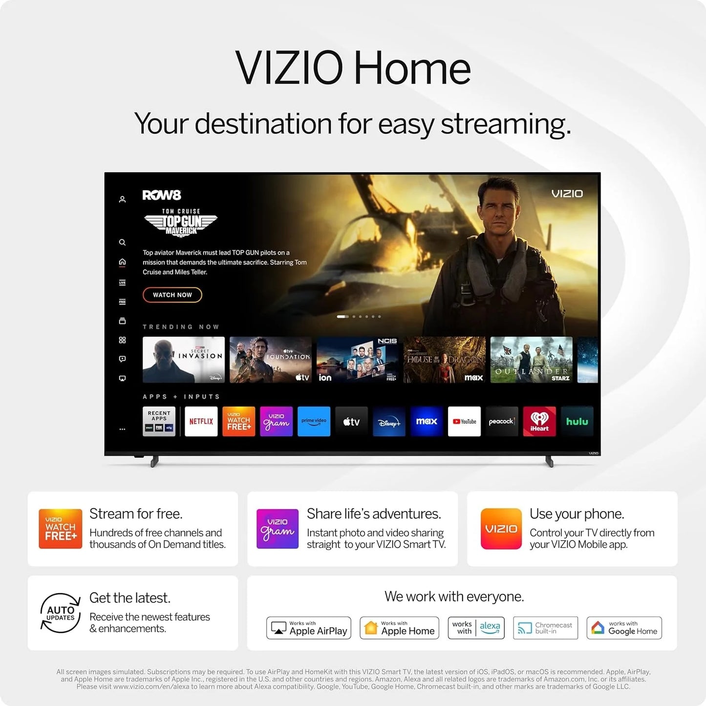 VIZIO 50 4K HDR Smart TV, Dolby Vision HDR/HDR10+, WiFi 6 C (Refurbished)