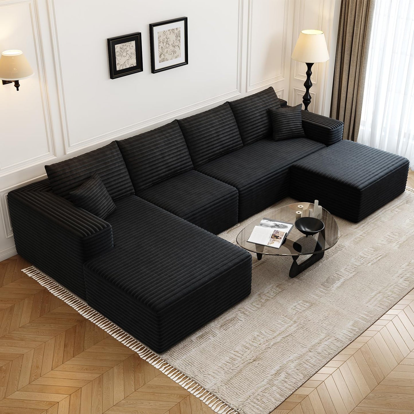 107.5" Cloud Modular Sectional Sofa Couch with L-Shape Chaise,Modern Minimalist Upholstered Couches for Living Room Bedroom,Deep Seat Corner Couch .No Assembly Required (Black,Left Facing Chaise)