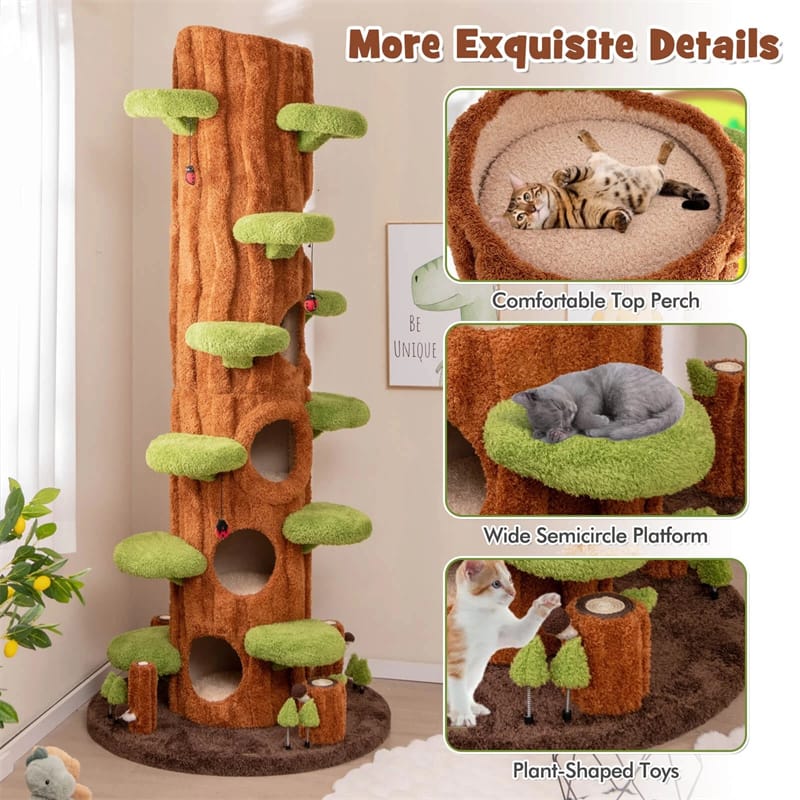 90.5" Tall Luxury Simulation Cat Tree, Modern Realistic Multi-Level Cat Tower w/ 5 Condos & Sisal Scratch Pad, Large Lifelike Indoor Cat Tree