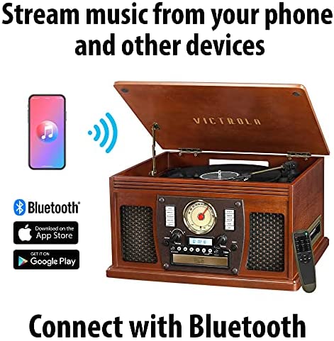 Victrola 8-in-1 Bluetooth Record Player & Multimedia Center, Built-in Stereo Speakers – Turntable, Wireless Music Streaming