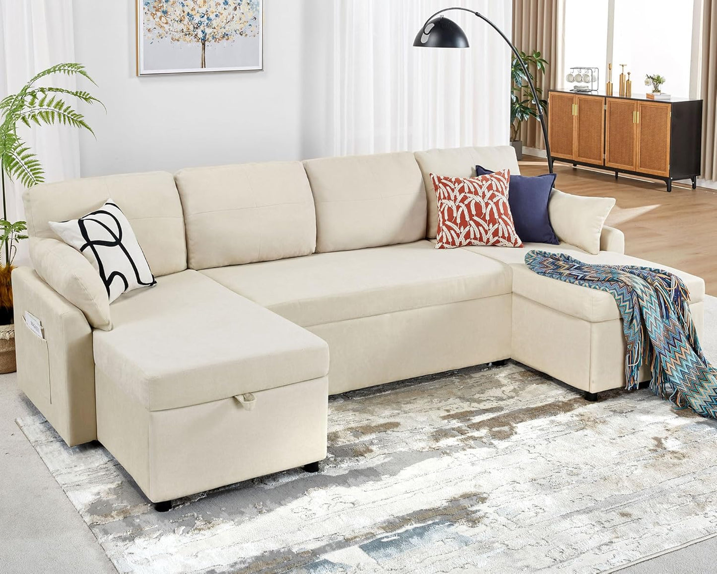 VanAcc Sofa Bed, Sleeper Sofa with Storage Chaise 2 in 1 Pull Out Couch Living Room