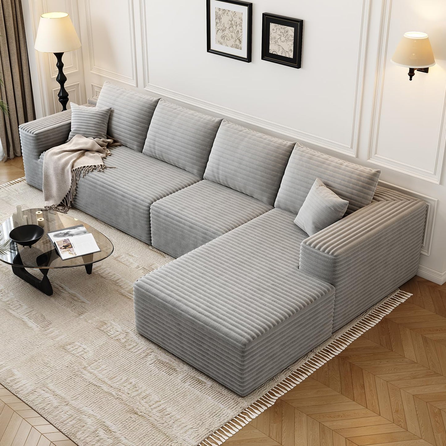 107.5" Cloud Modular Sectional Sofa Couch with L-Shape Chaise,Modern Minimalist Upholstered Couches for Living Room Bedroom,Deep Seat Corner Couch .No Assembly Required (Black,Left Facing Chaise)