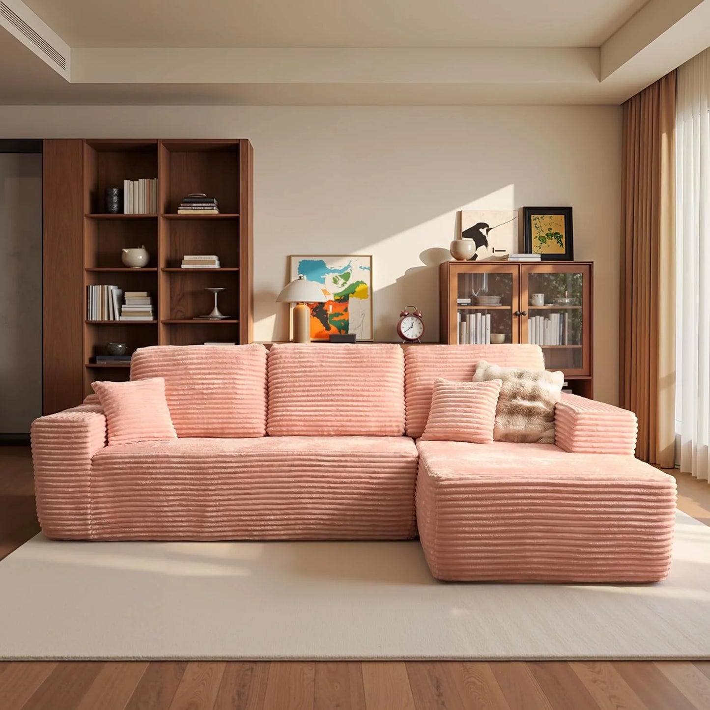 ovios 104" Cloud Sectional Couch with L-Shape Chaise,Modern Modular Sofa with Deep Seat, Upholstered Couches for Living Room Bedroom,No Assembly Required, Grey (Plush Corduroy Fabric)