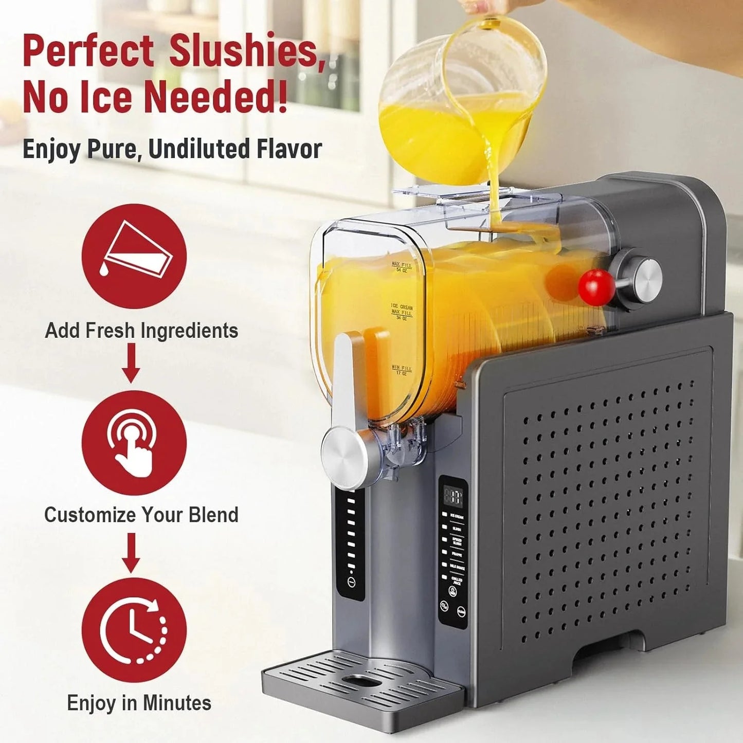 Slushie Machine: No Ice Needed All-in-One Slushy Maker for Home, Real-Time Temp Display, Auto-Clean, 6 Preset | Frozen Margaritas, Cocktails, Frapps, Ice Cream, Smoothies, Milkshakes,Summer Parties