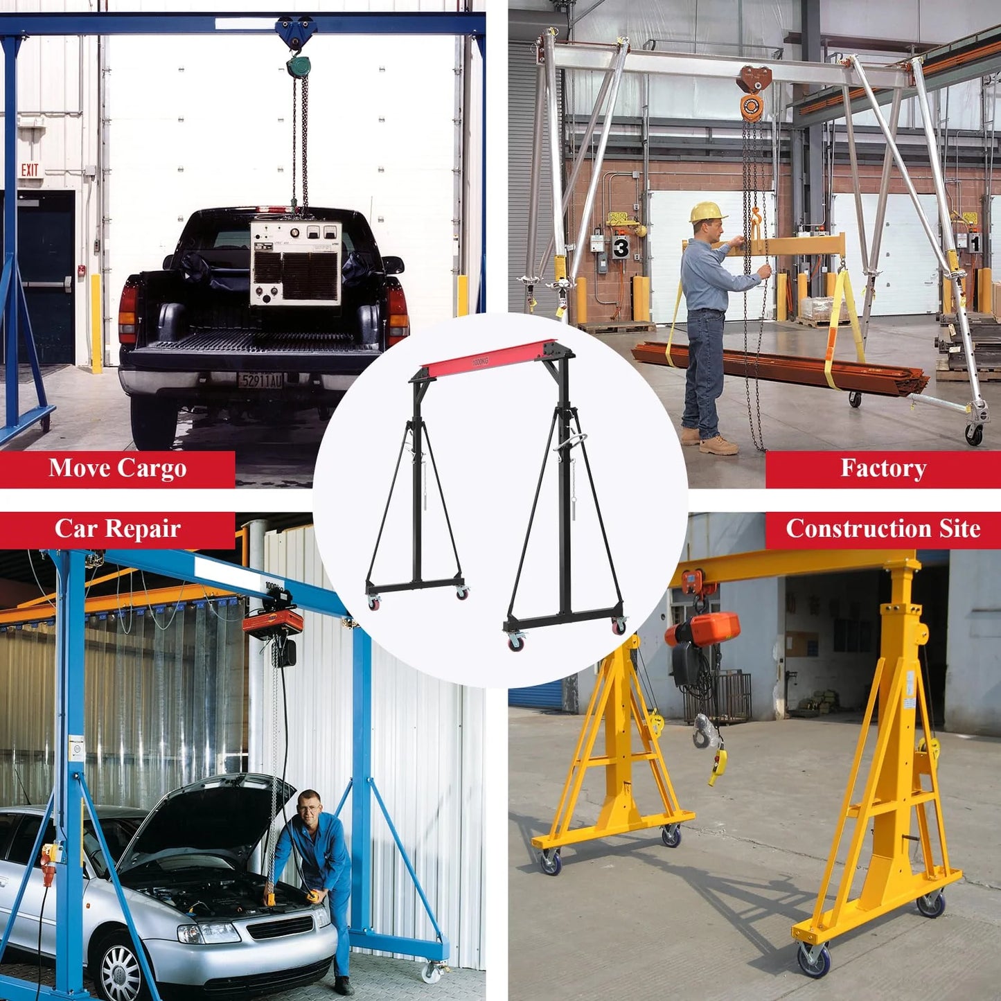2025  1 Ton Adjustable Gantry Crane, 2200 lbs Capacity, Height Adjustable 96.5"-143.7", Portable Hoist for Factory, Construction, Warehouse, Auto Repair