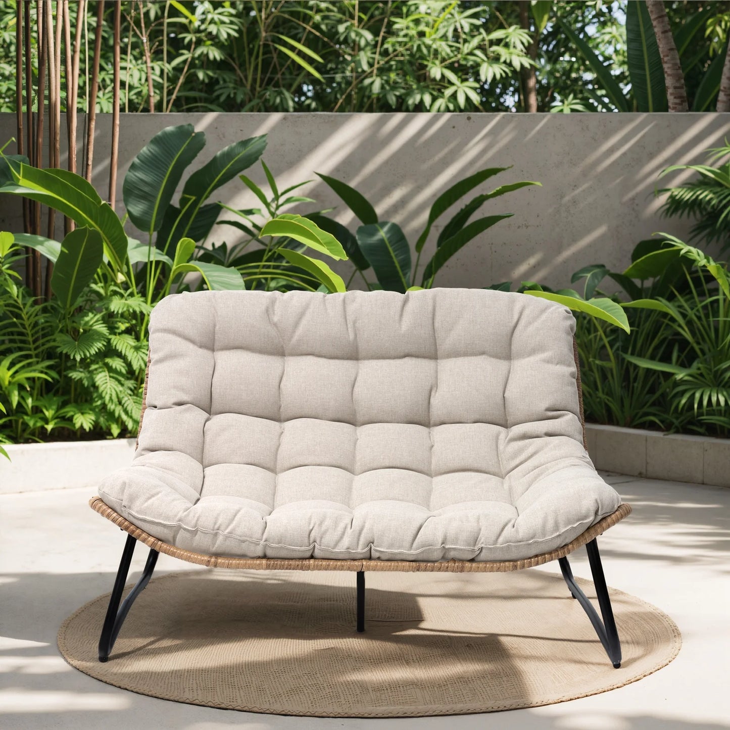 Crestlive Products Patio Loveseat, All-Weather Rattan Large Furniture with Soft Cushions, Outdoor Loveseat for Balcony, Poolside, Backyard (Beige)