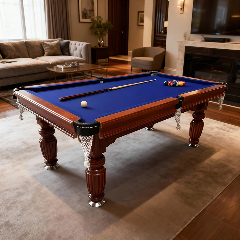Classic Slate Pool Table with Cues and Balls Set for Home or Lounge, Walnut Wood, 8FT