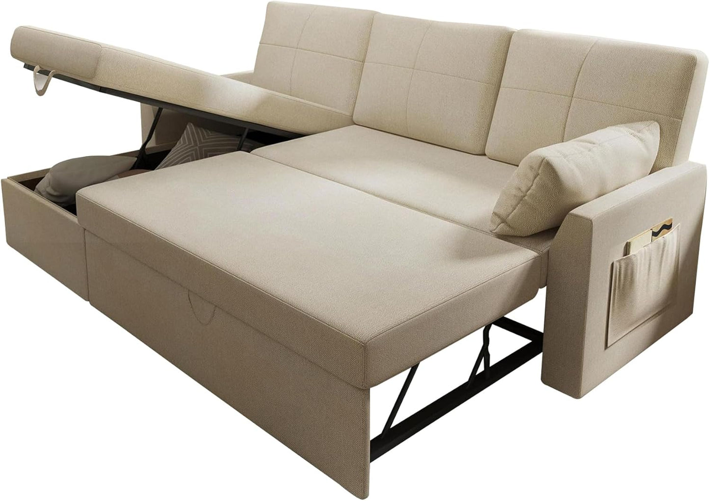 VanAcc Sofa Bed, Sleeper Sofa with Storage Chaise 2 in 1 Pull Out Couch Living Room