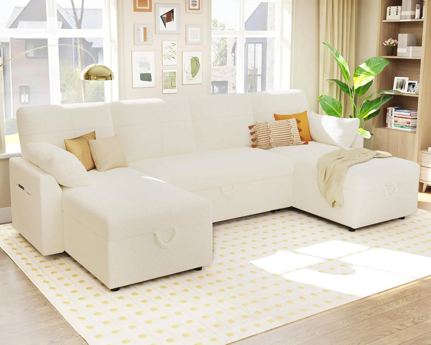 VanAcc Sofa Bed, Sleeper Sofa with Storage Chaise 2 in 1 Pull Out Couch Living Room