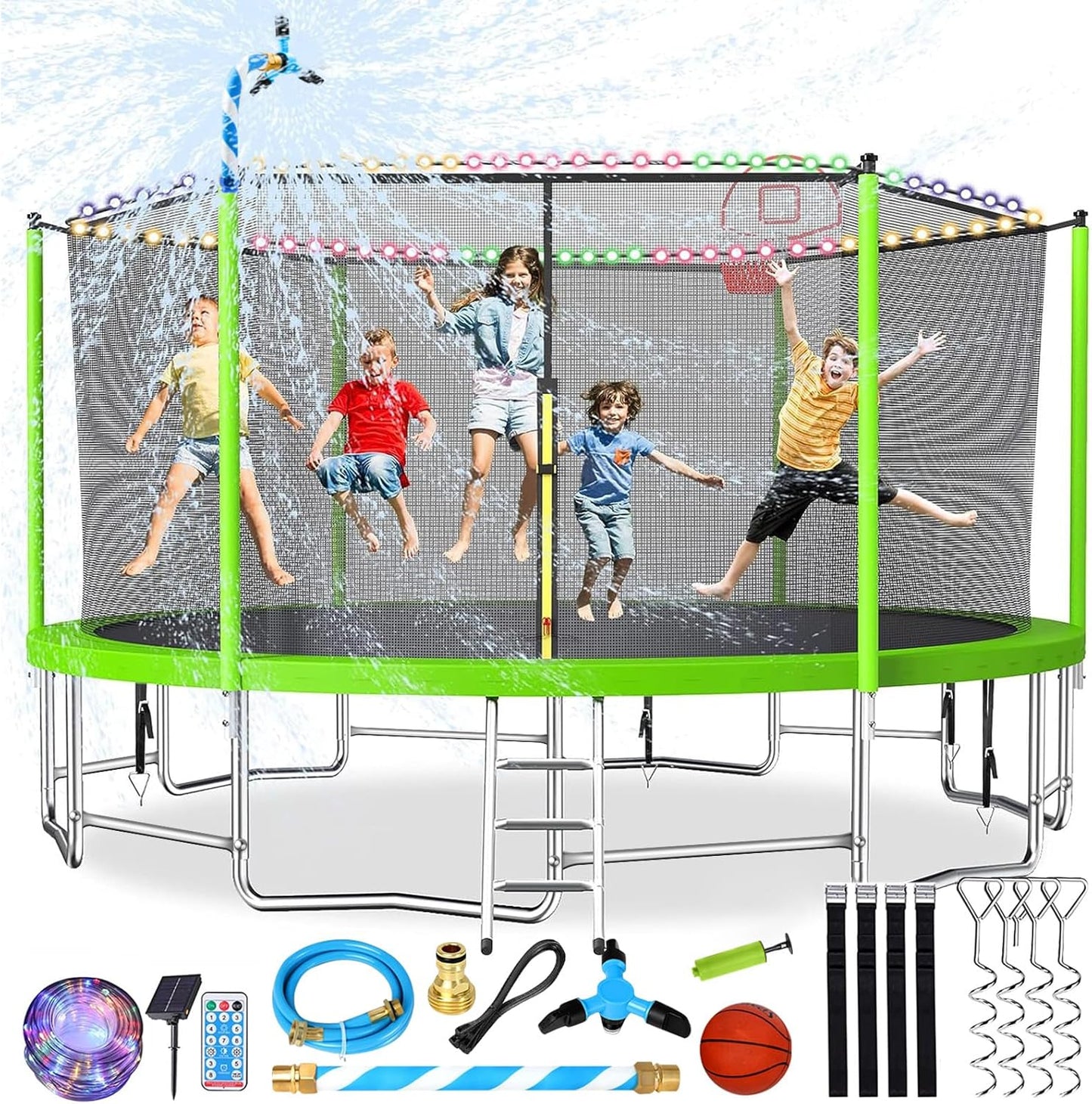 Upgraded 16Ft Trampoline with Basketball Hoop & Net