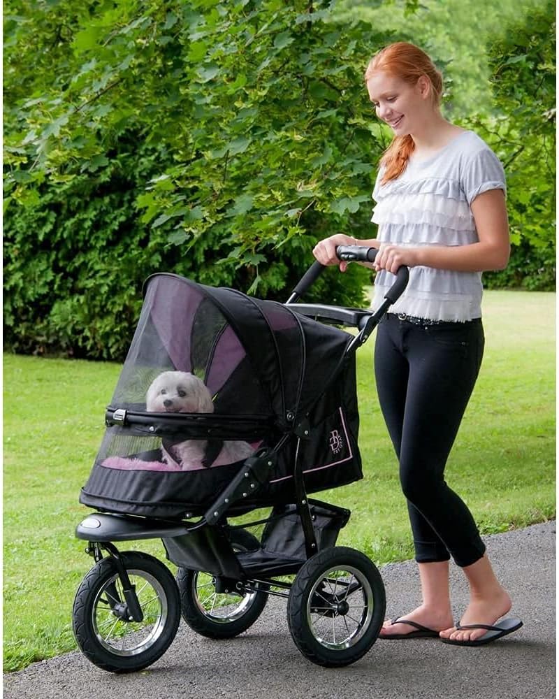 No-Zip NV Pet Stroller for Cats/Dogs Zipperless Entry Easy One-Hand Fold Gel-Filled Tires Plush Pad + Weather Cover Included 3 colors